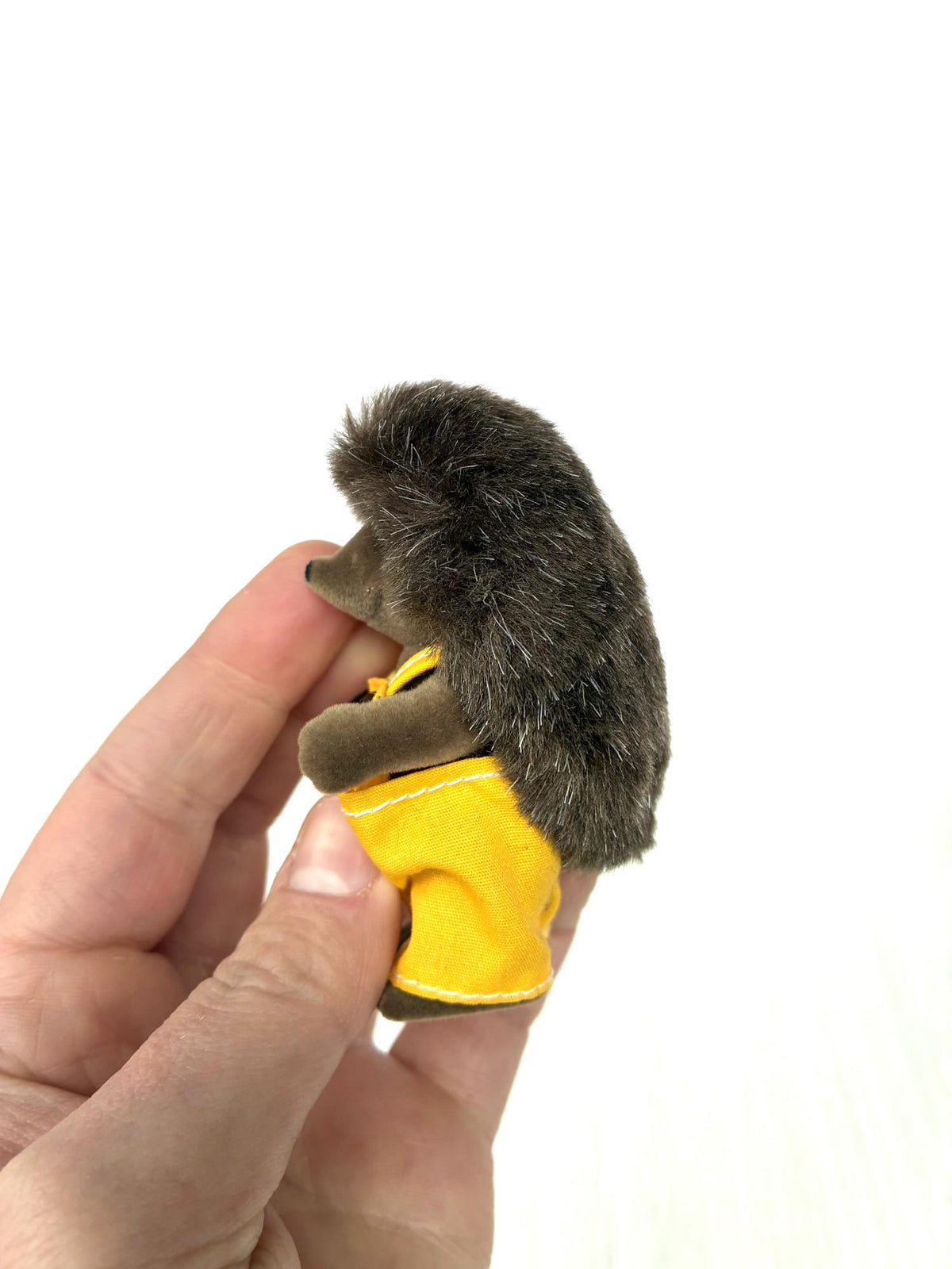 Calico Critters Sylvanian Families Pickleweeds Bramble hedgehog father in yellow dungarees, other side view
