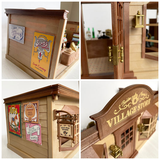 Sylvanian Families Village Store shelves stocked with miniature groceries — Calico Critters vintage