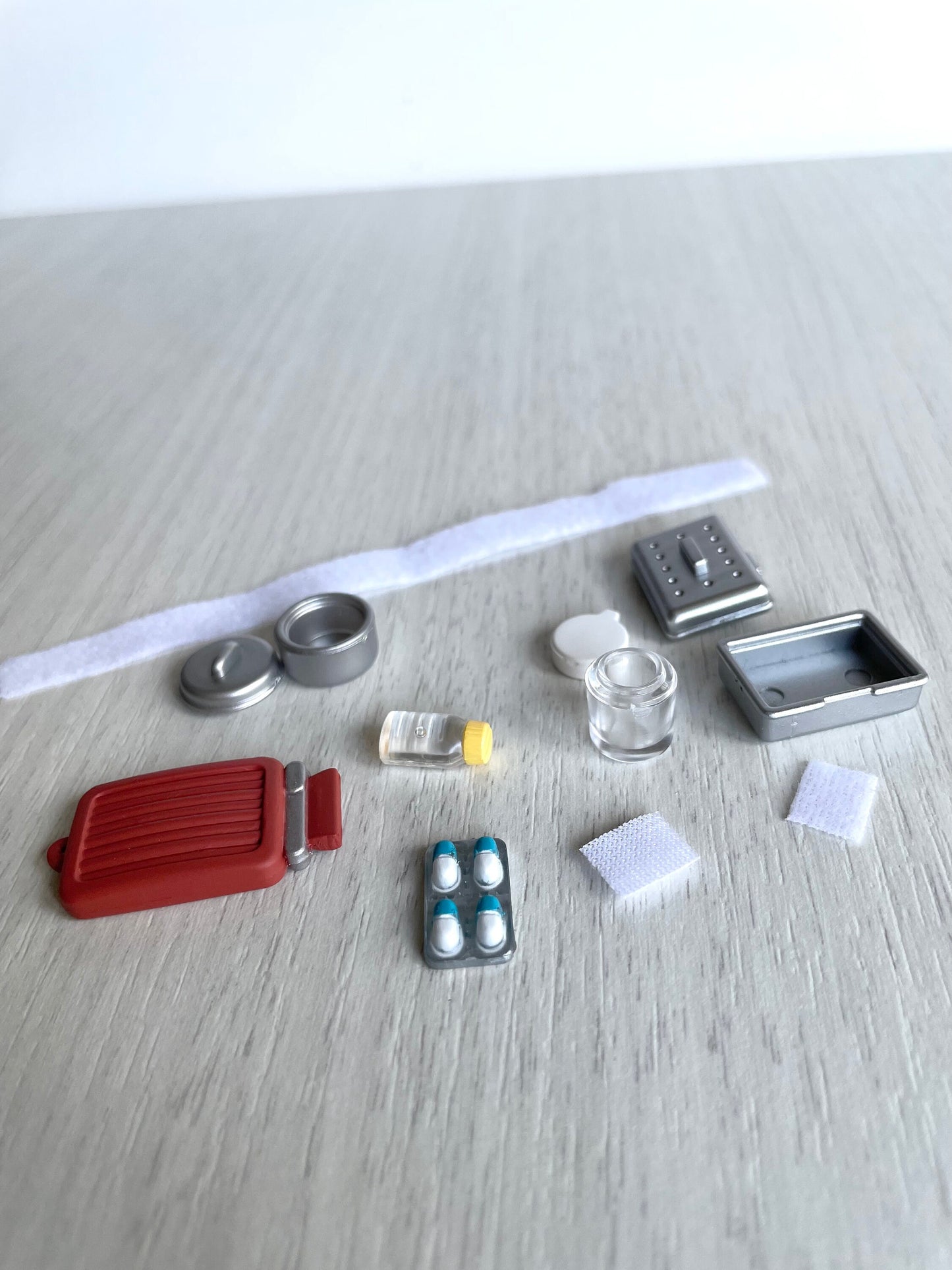 miniature medical equipment, Hot water bottle replacement, medicine, & bandages. hospital accessories, spare parts, country clinic hospital — Calico Critters / Sylvanian Families