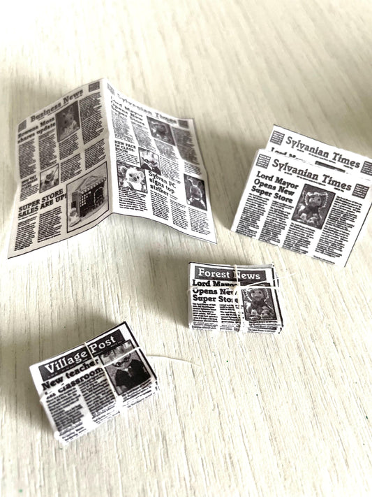 Miniature newspapers for dollhouses, Calico Critters, Sylvanian Families, accessories featuring animals in the headlines, no string included