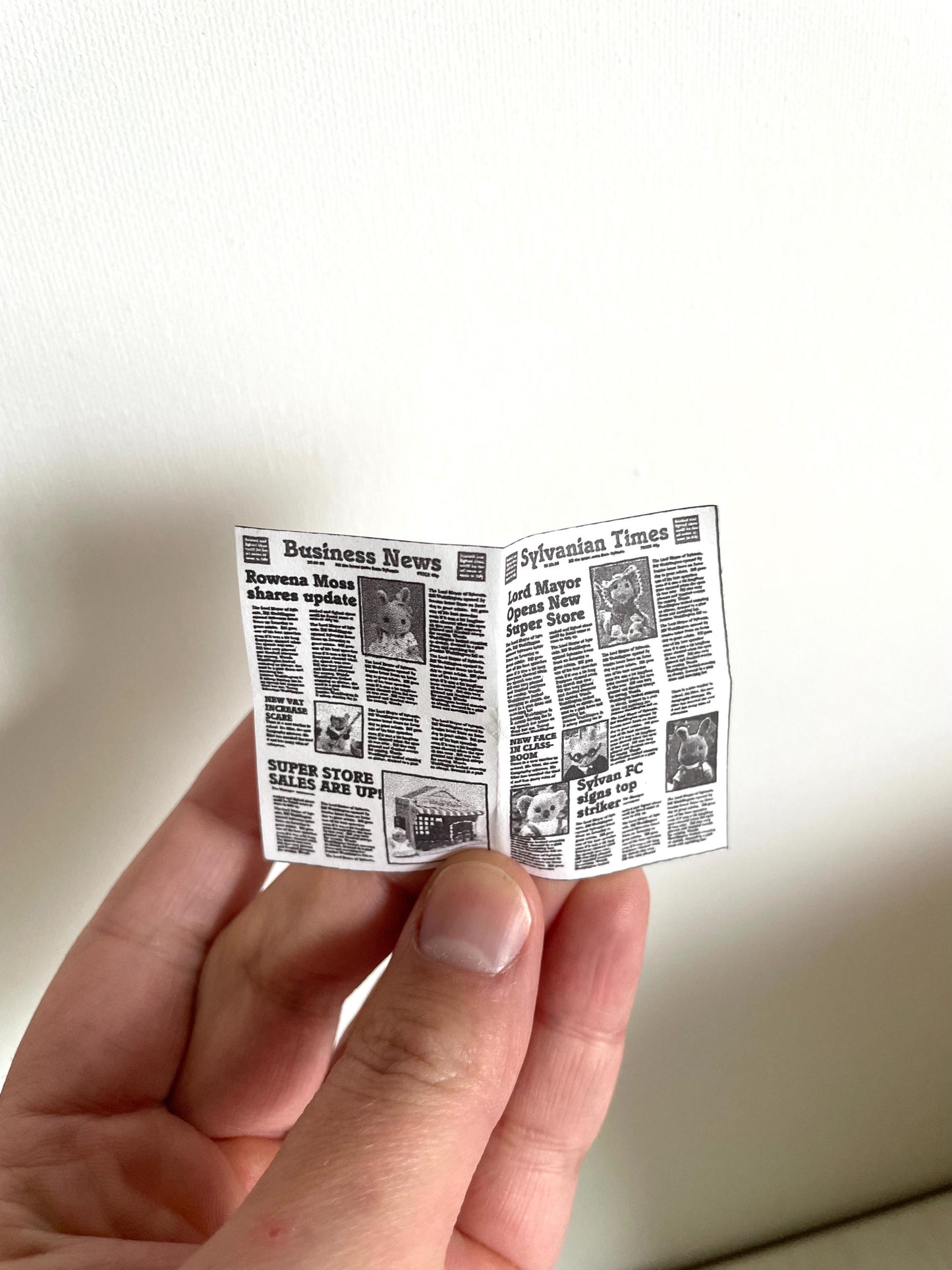 Miniature newspapers for dollhouses, Calico Critters, Sylvanian Families, accessories featuring animals in the headlines, no string included