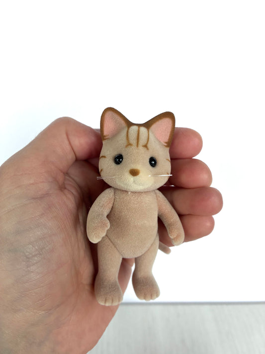 Child striped tabby cat spare critter — brand new Calico Critters / Sylvanian Families figure, naked for customizing or replacement