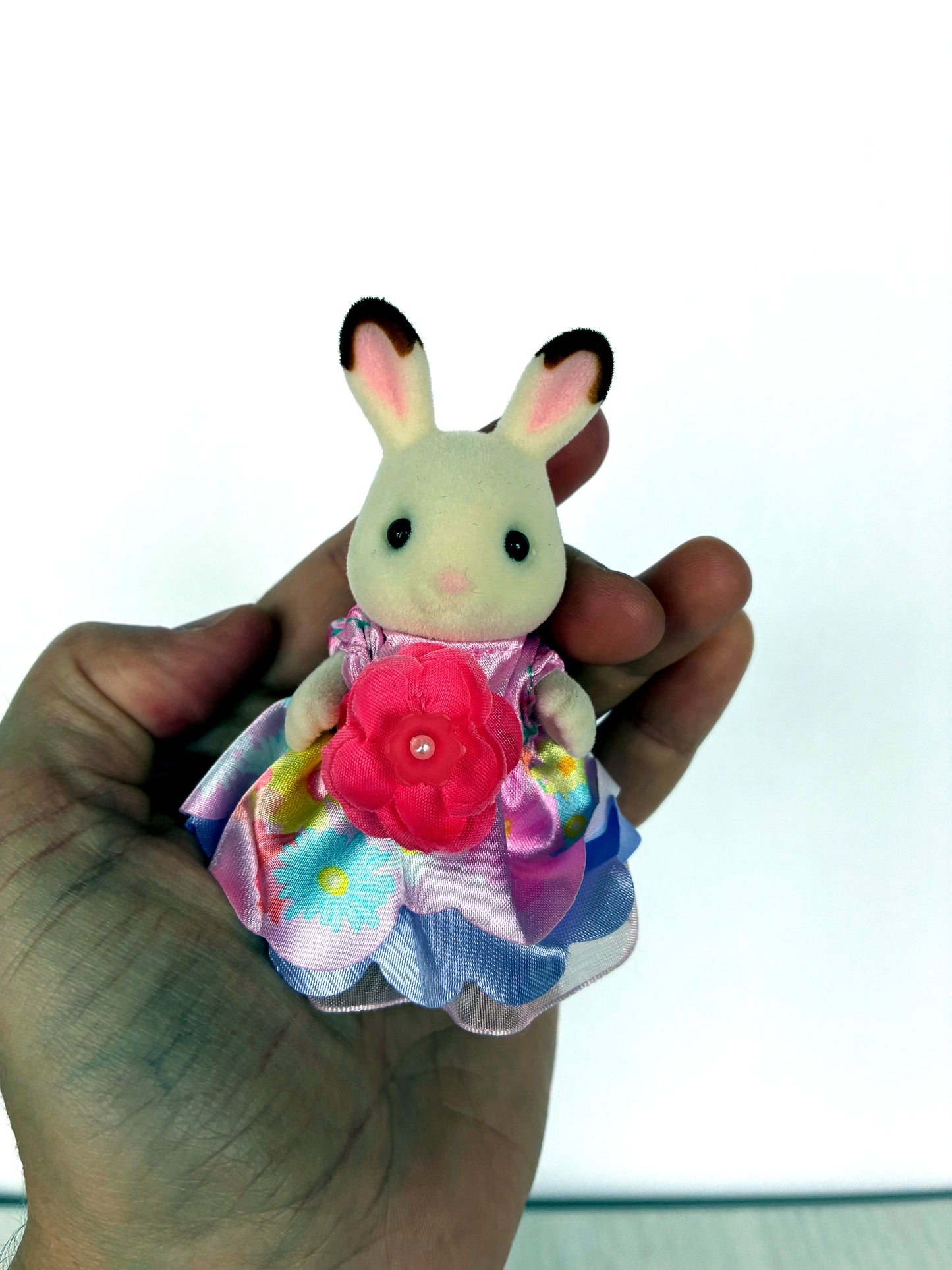 Calico Critters Sylvanian Families Chocolate Rabbit girl in Flowering Princesses petal dress, front view
