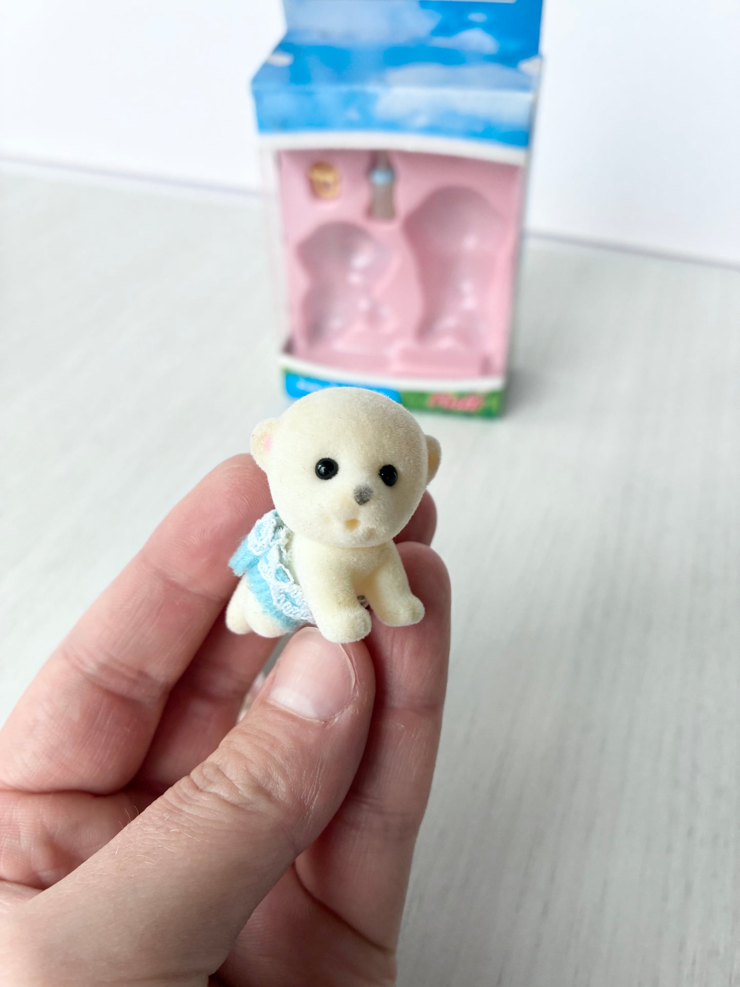 Calico Critters Sylvanian Families polar bear baby in blue outfit