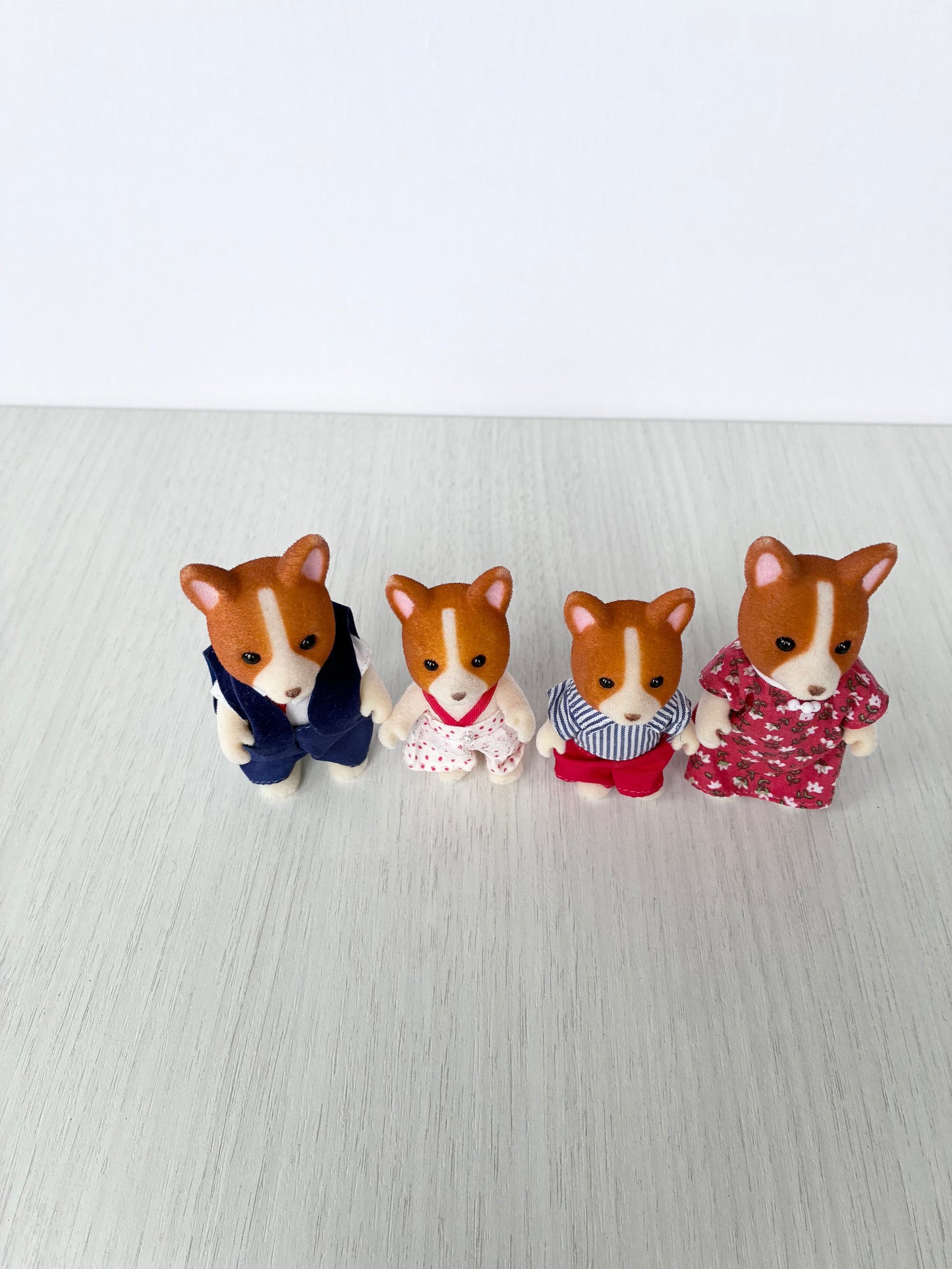 Calico Critters Sylvanian Families corgi family lined up, side view