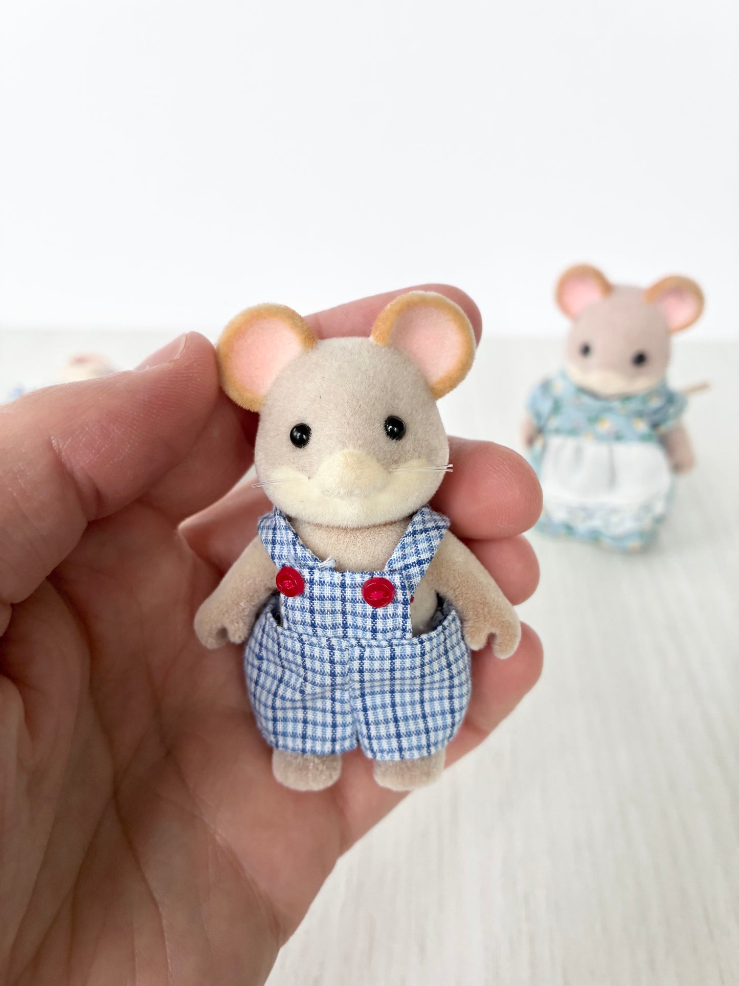 Calico Critters Sylvanian Families mouse child in blue overalls