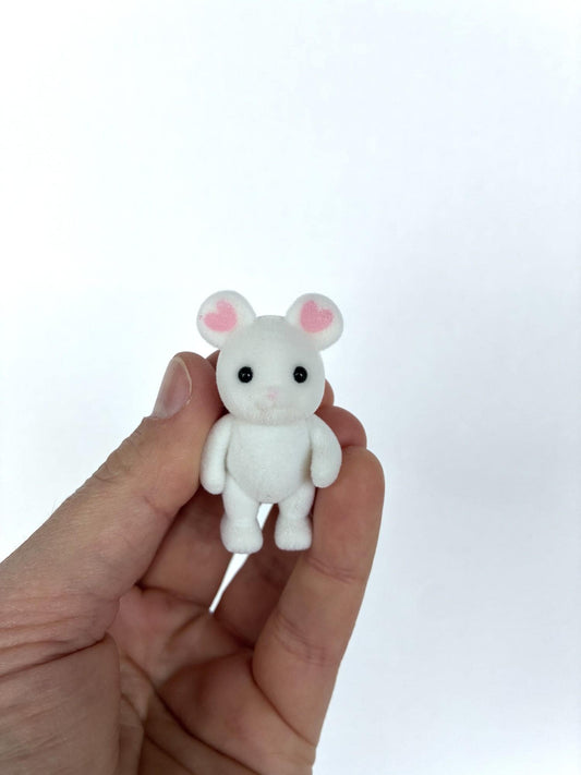 Calico Critters Sylvanian Families white mouse baby with pink ears, no clothes