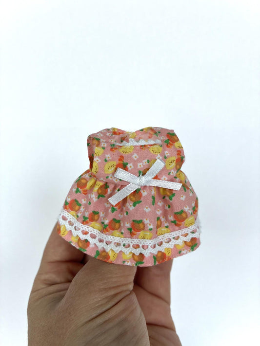 Calico Critters Sylvanian Families pink floral mom dress with white bow, front