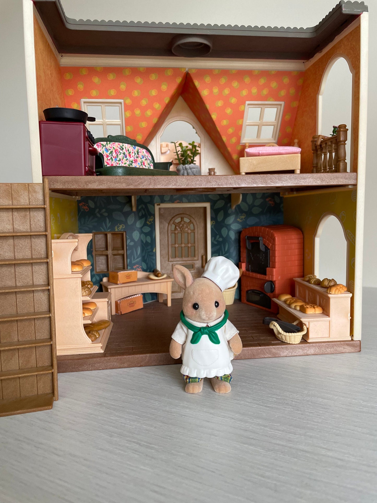 Calico Critters bakery custom cut wallpaper detail — Sylvanian Families