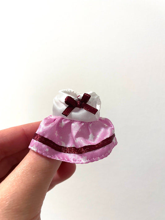 Calico Critters Sylvanian Families pink and white satin dress with burgundy bows for child sister figure