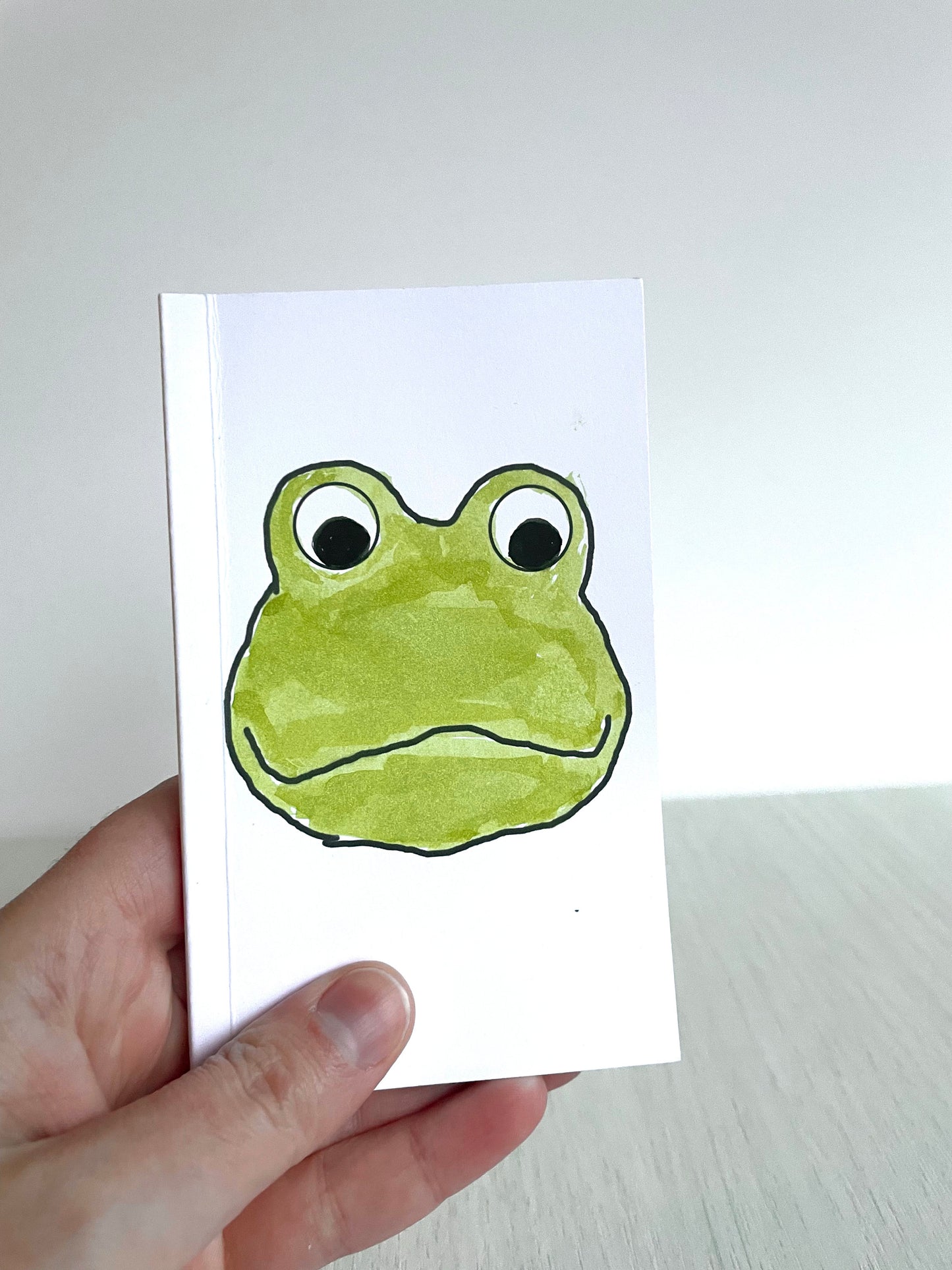 Handmade frog pocket notebook, original art journal diary, mini sketch pad, blank pages, read full description, cute gift, stocking stuffer.