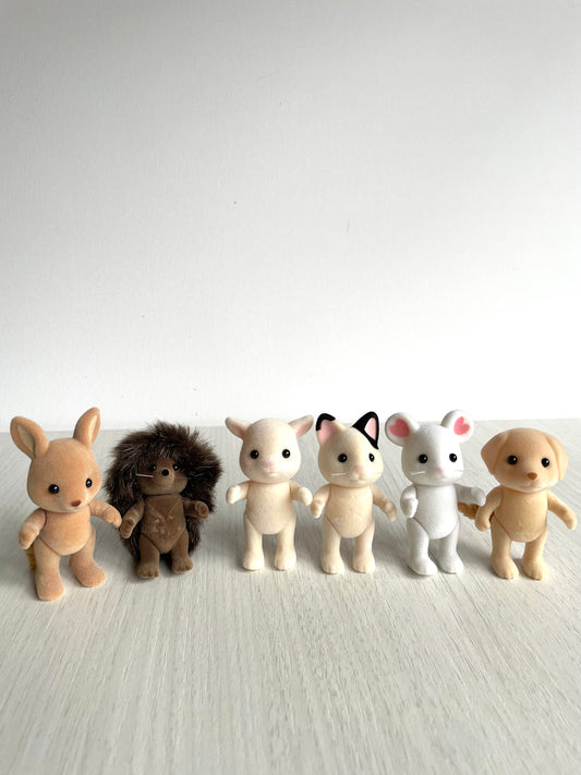 Calico Critters spare child critters, you pick individual animal: kangaroo, marshmallow mouse, yellow labrador, tuxedo cat, hedgehog, goat