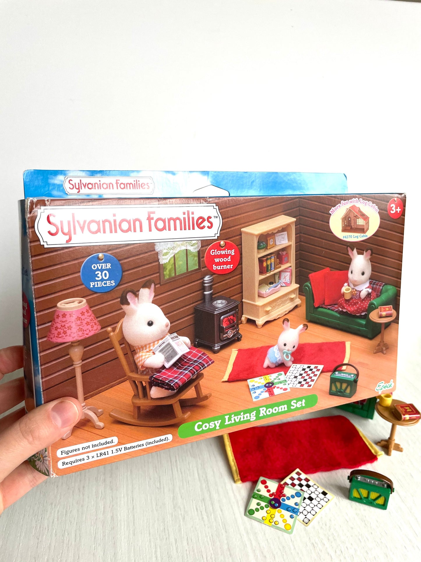 Sylvanian Families cosy living room fireplace glow detail — Calico Critters vintage