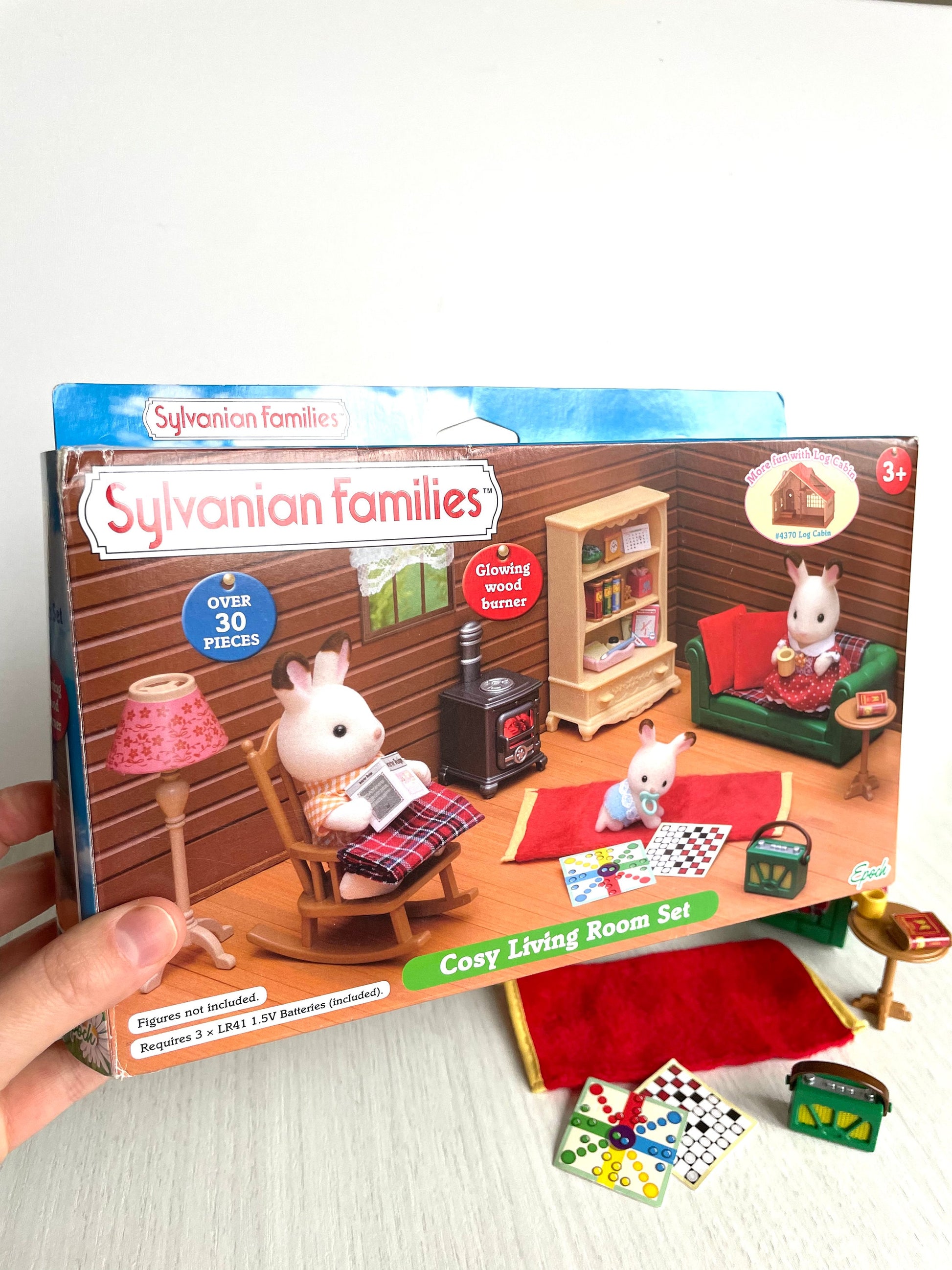 Sylvanian Families cosy living room fireplace glow detail — Calico Critters vintage
