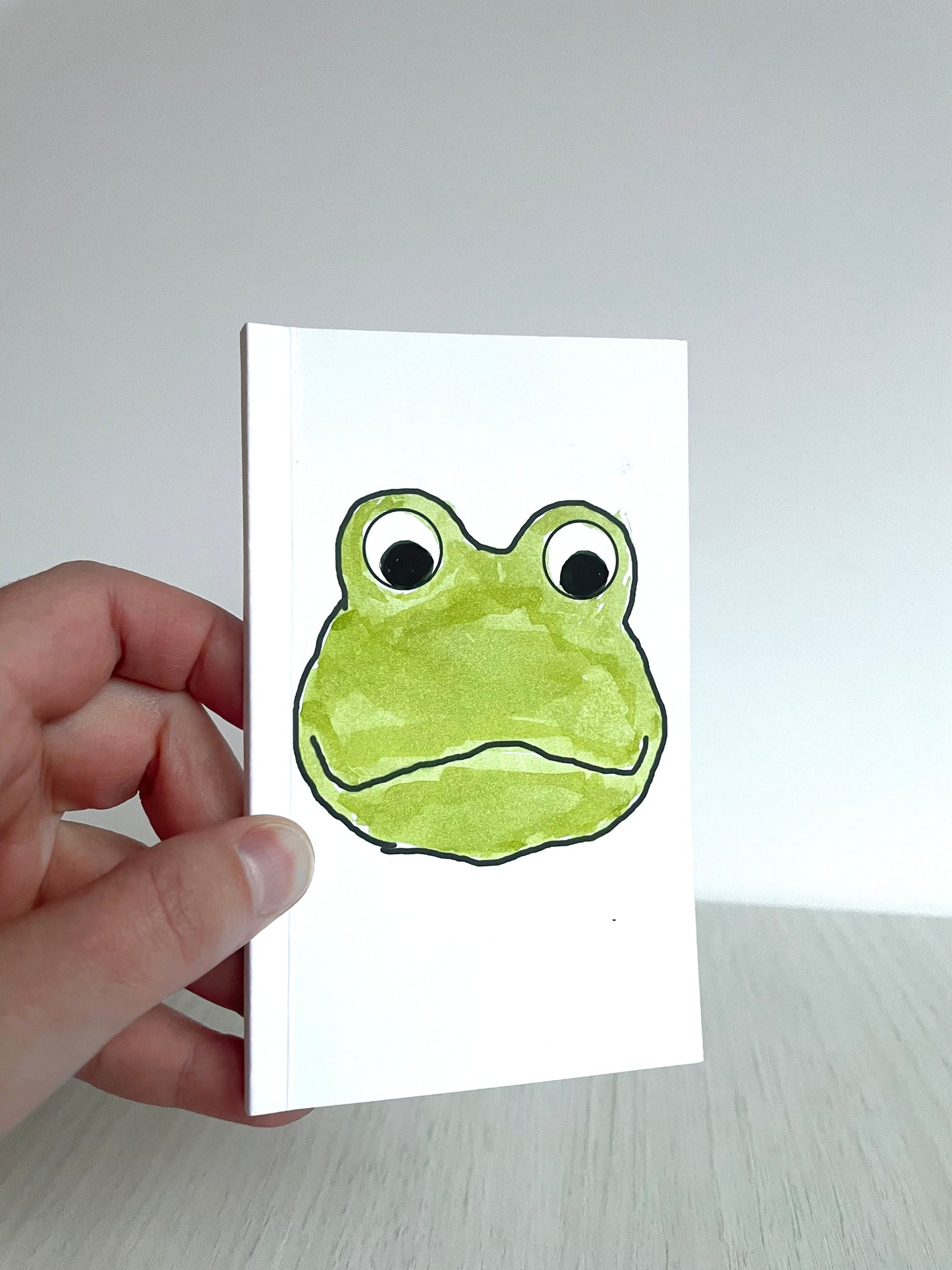 Handmade frog pocket notebook, original art journal diary, mini sketch pad, blank pages, read full description, cute gift, stocking stuffer.