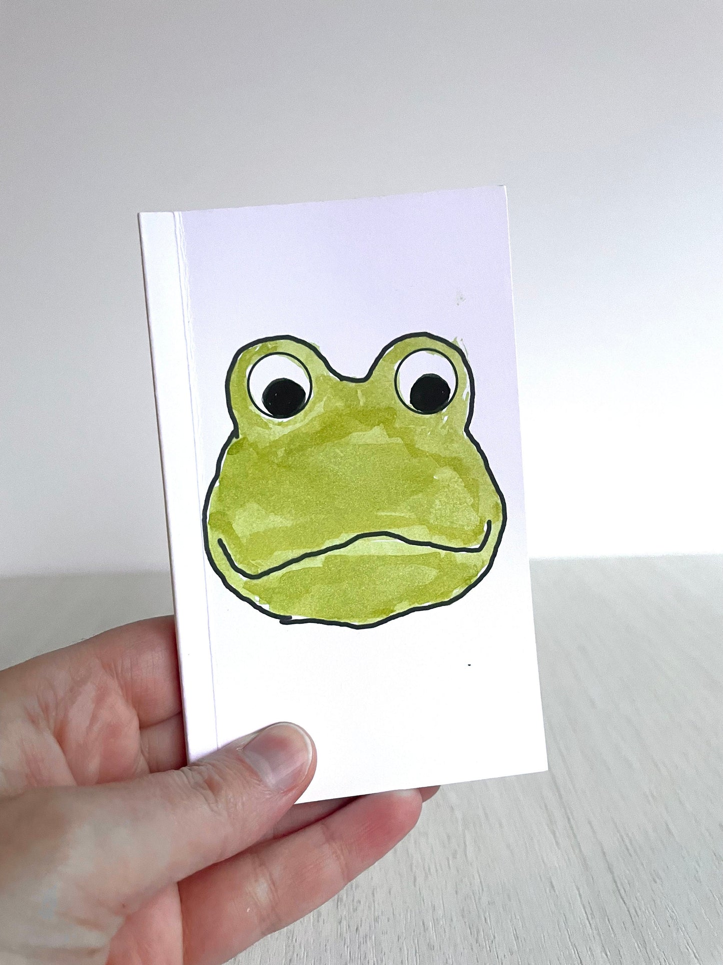 Handmade frog pocket notebook, original art journal diary, mini sketch pad, blank pages, read full description, cute gift, stocking stuffer.