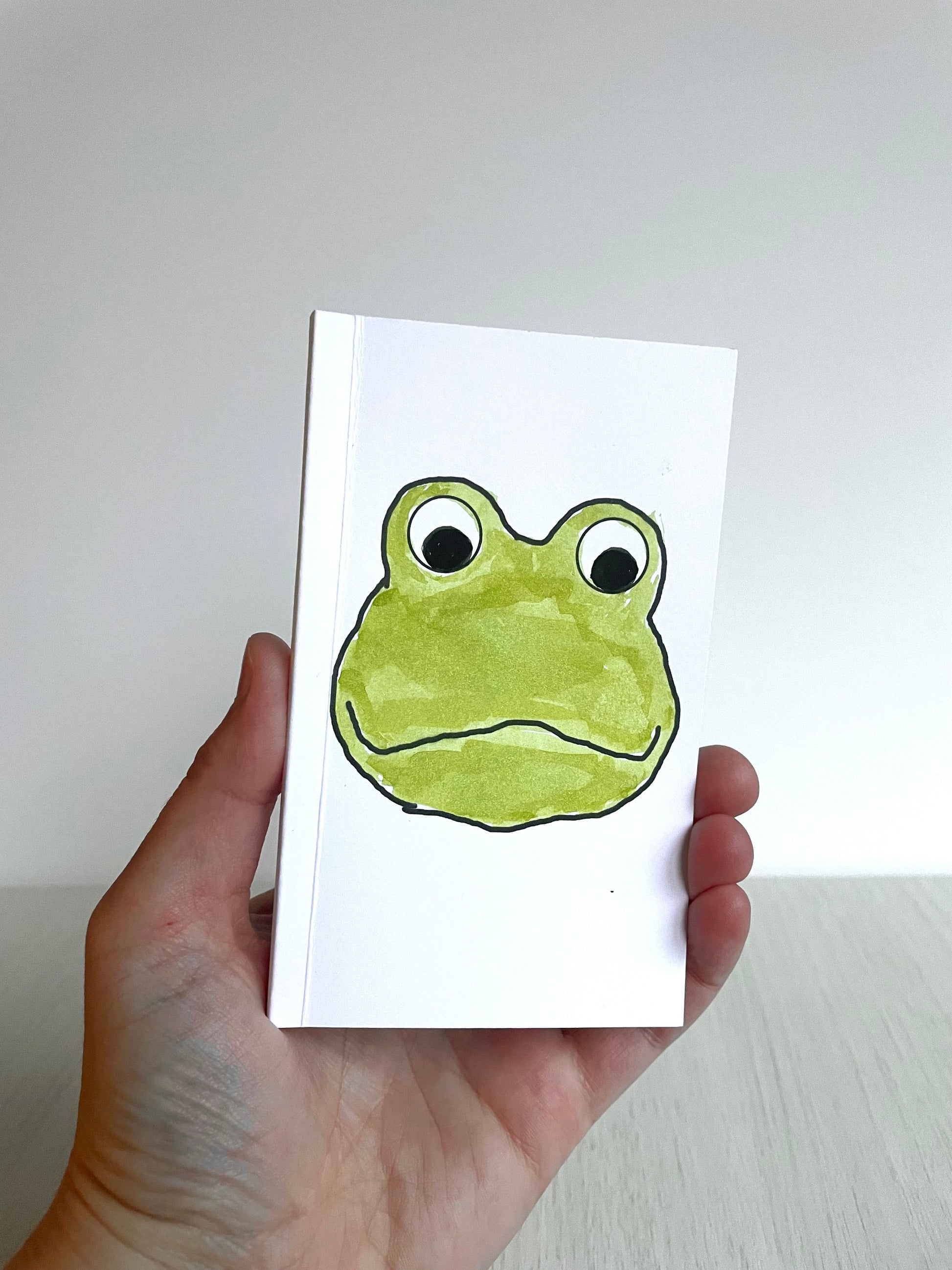 Handmade frog pocket notebook, original art journal diary, mini sketch pad, blank pages, read full description, cute gift, stocking stuffer.