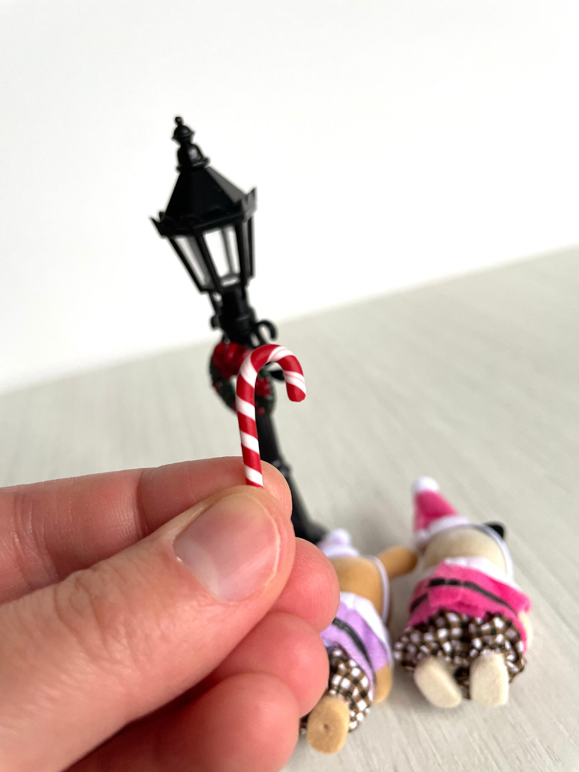 Tuxedo cat elf with candy cane — Calico Critters / Sylvanian Families