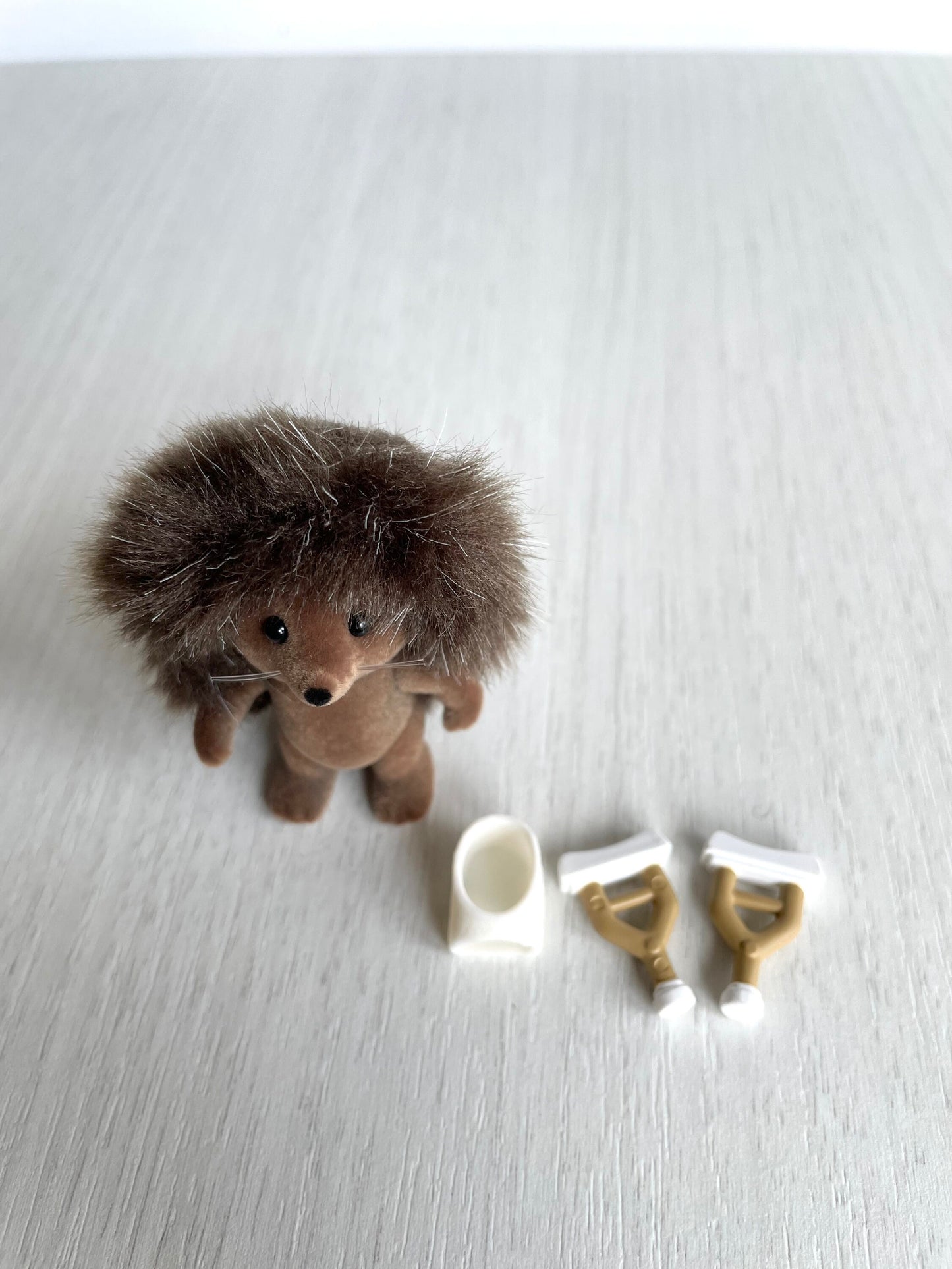 Get well soon gift, cast and crutches miniature hedgehog forest animal, Calico Critters spare parts for hospital, broken leg figurine — Sylvanian Families