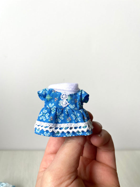 Calico Critters Sylvanian Families royal blue snowflake floral dress for child sister figure, fits Sonny Angel and Cocoriang dolls