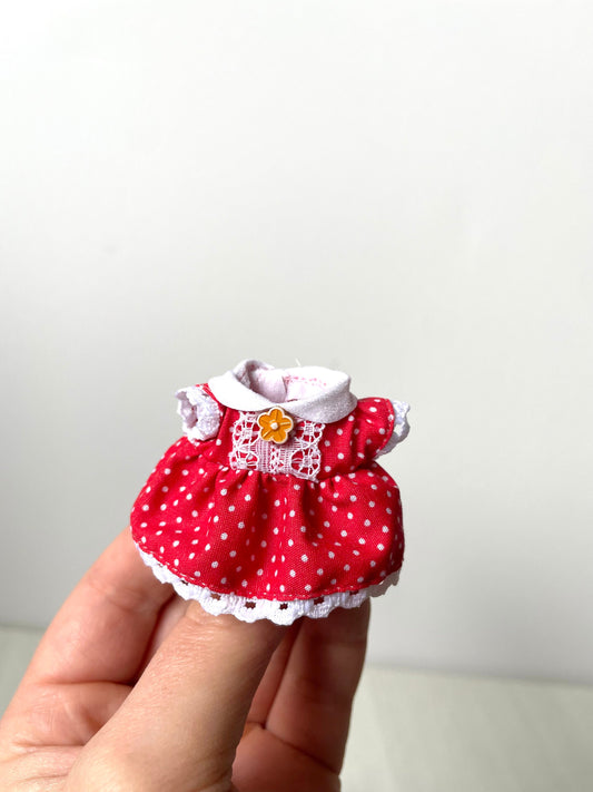 Calico Critters Sylvanian Families red polka dot dress with white collar for child sister figure, fits Sonny Angel and Cocoriang dolls