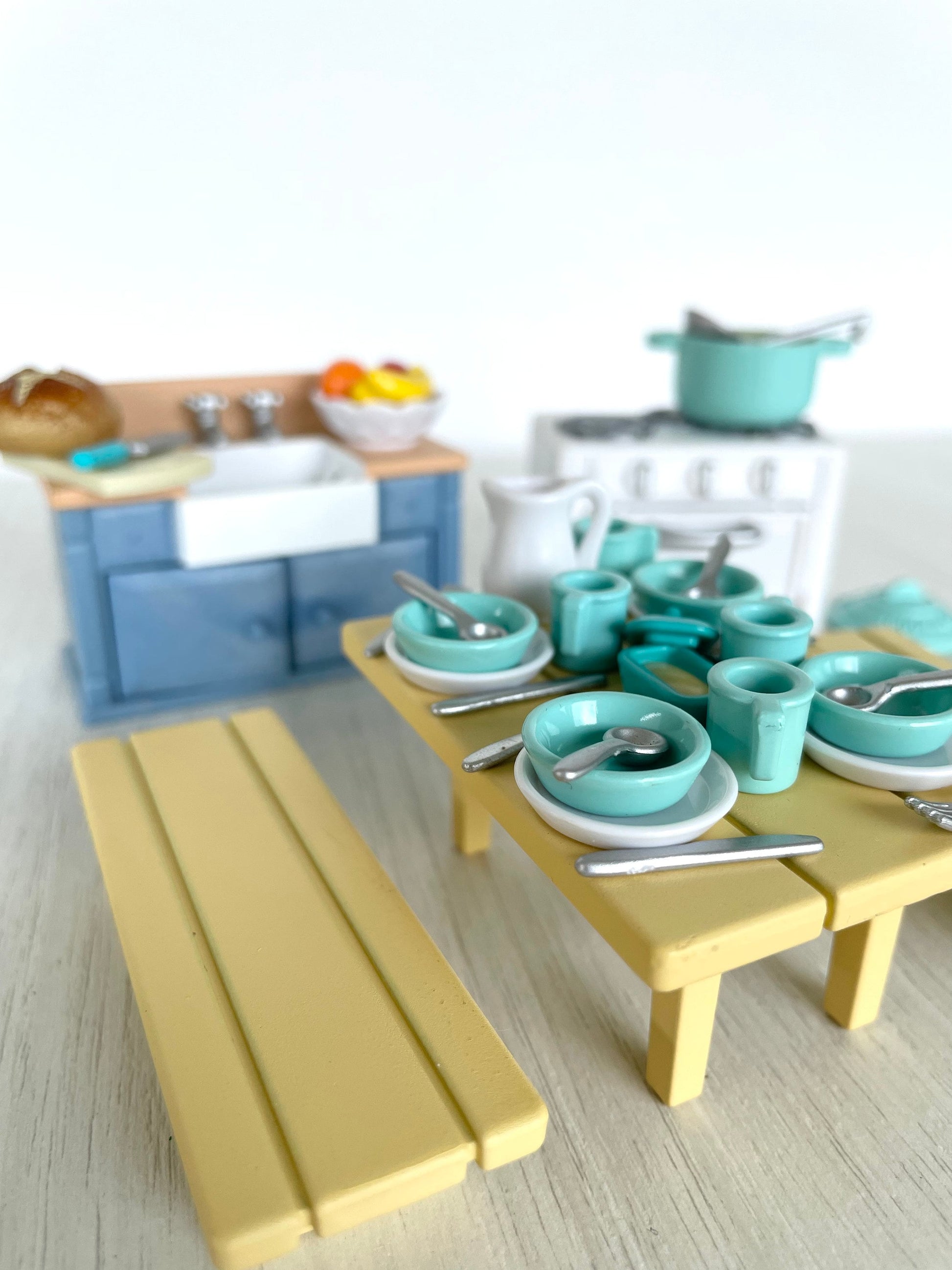 Vintage Sylvanian Families Rustic Kitchen set complete — Calico Critters discontinued country kitchen