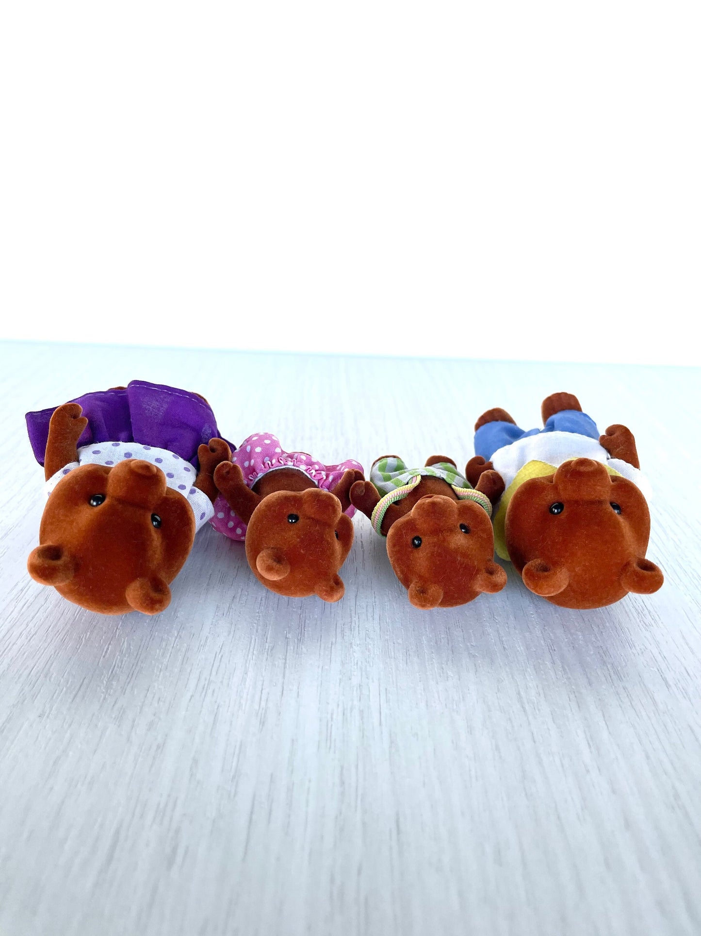 Bärenwald bear outfits close up — vintage Forest Families / Calico Critters