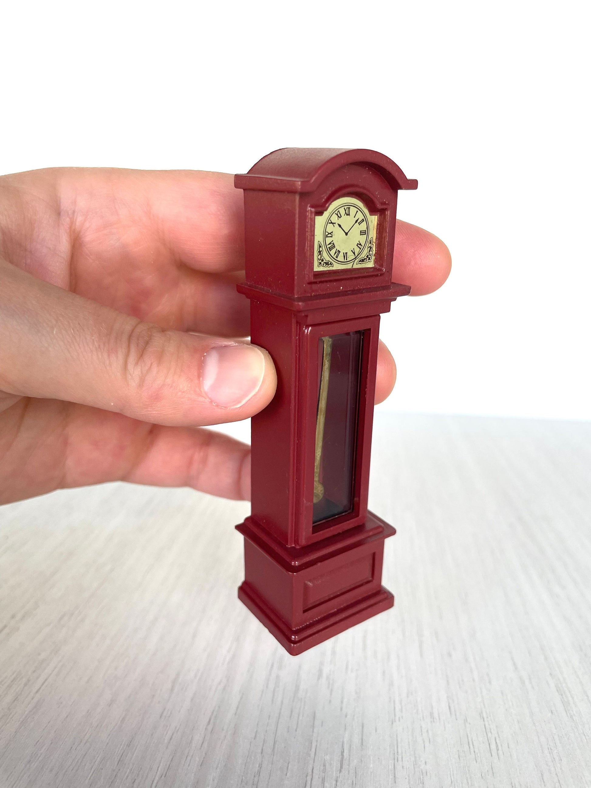Vintage Sylvanian Families grandfather clock — Calico Critters collectible furniture, side angle
