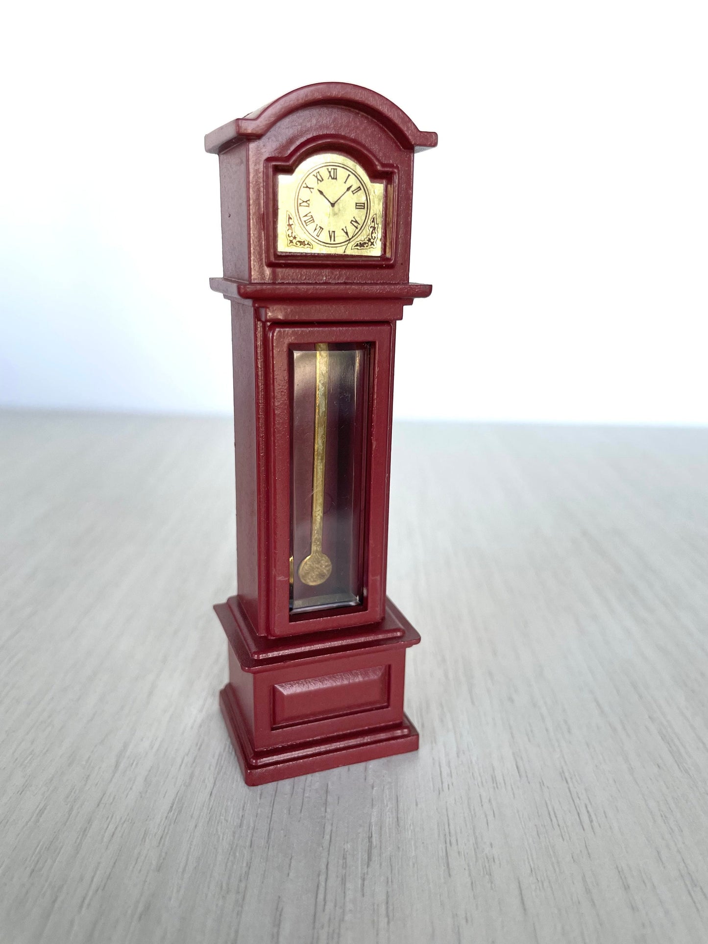 Vintage Sylvanian Families grandfather clock — Calico Critters living room dollhouse furniture, full front view