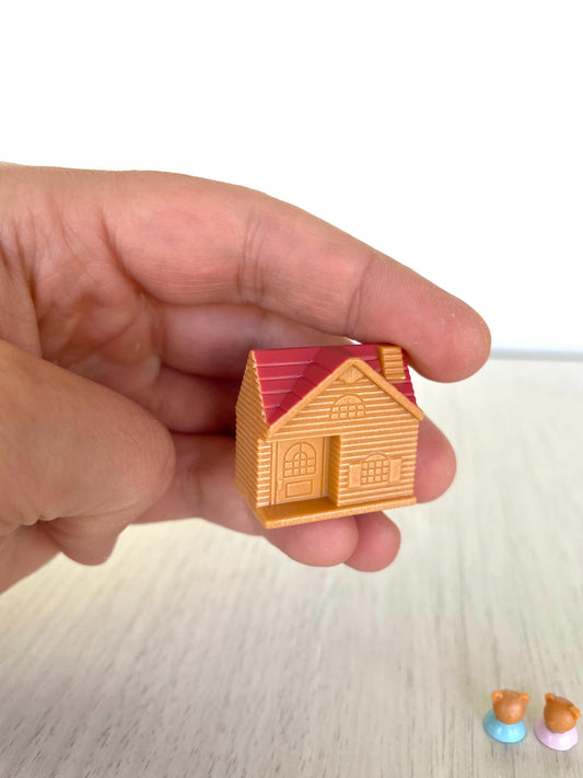 Mini Calico Critters play dollhouse for babies, Miniature house with tiny figures, Critter baby toys for nursery set