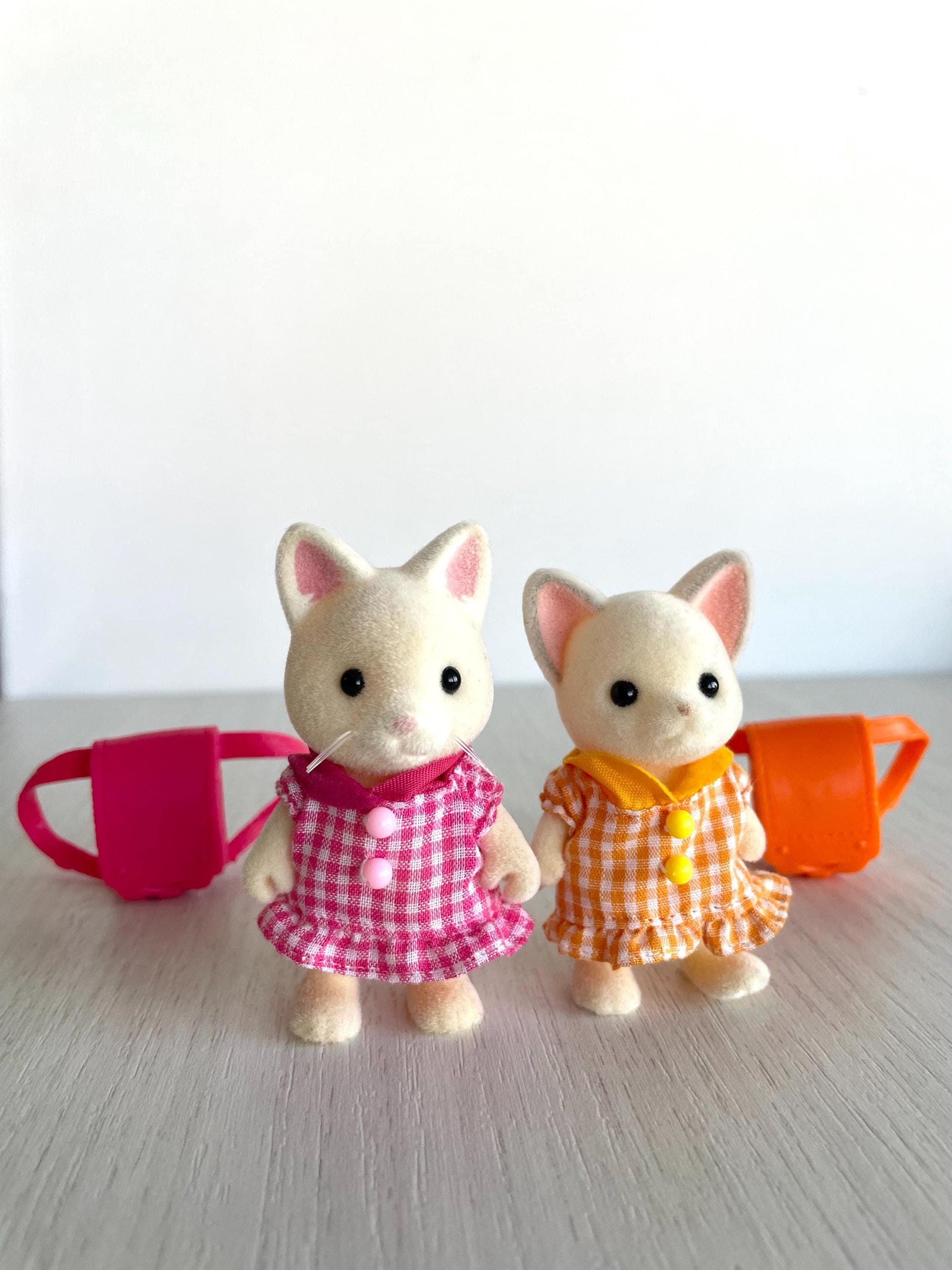 Sylvanian Families silk cat girl and rare chihuahua girl with school backpacks — Calico Critters