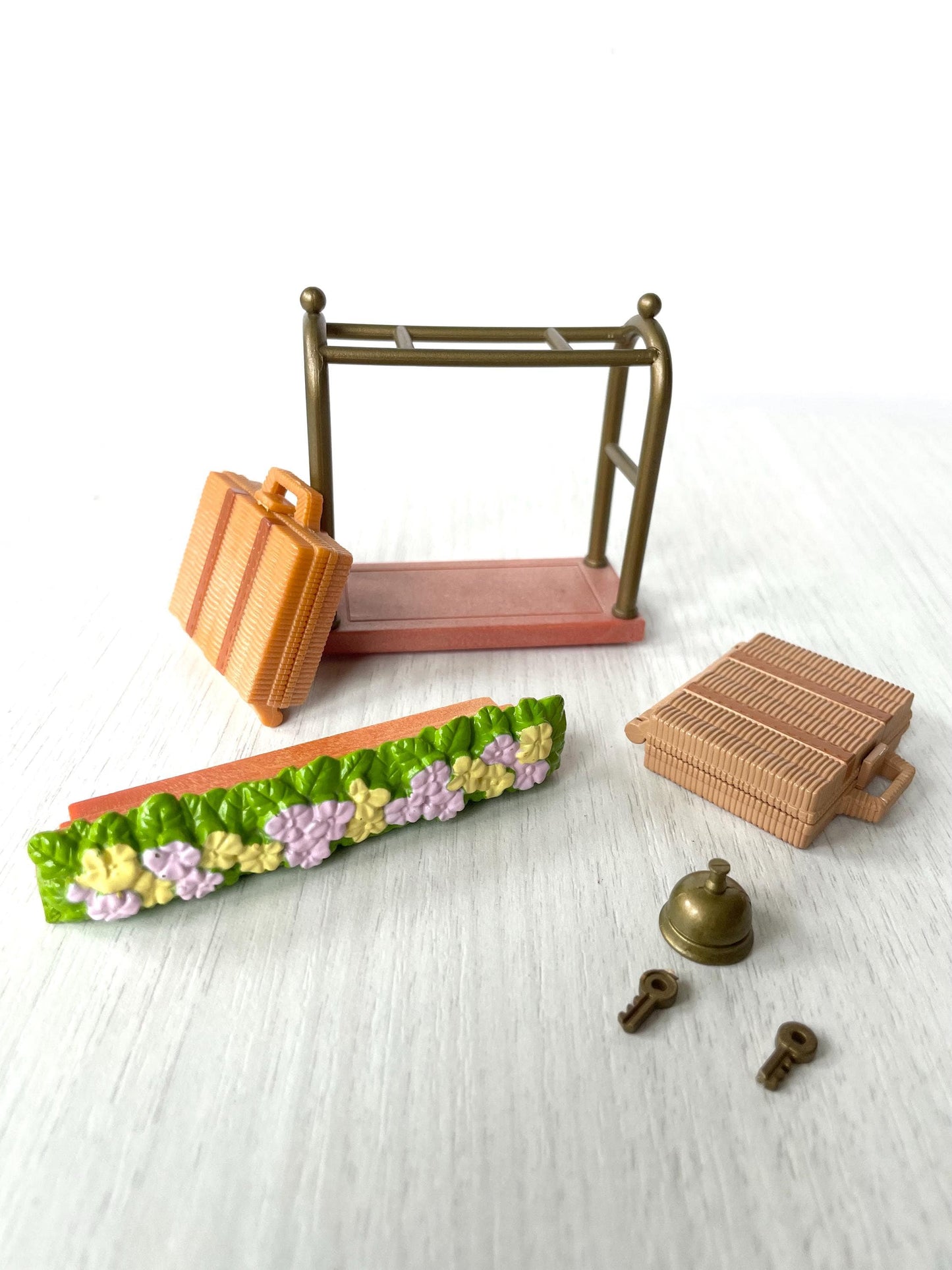 Calico Critters Vintage Grand Hotel Mansion discontinued spare parts,  Sylvanian collector replacement parts, bell, keys, suit cases, trolly