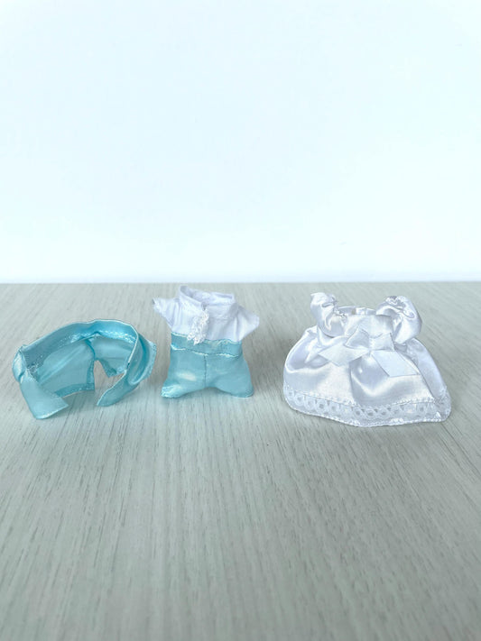 Calico Critters Vintage Dante wedding couple outfit, Sylvanian bride and groom clothes, blue suit and white bridal dress, like new