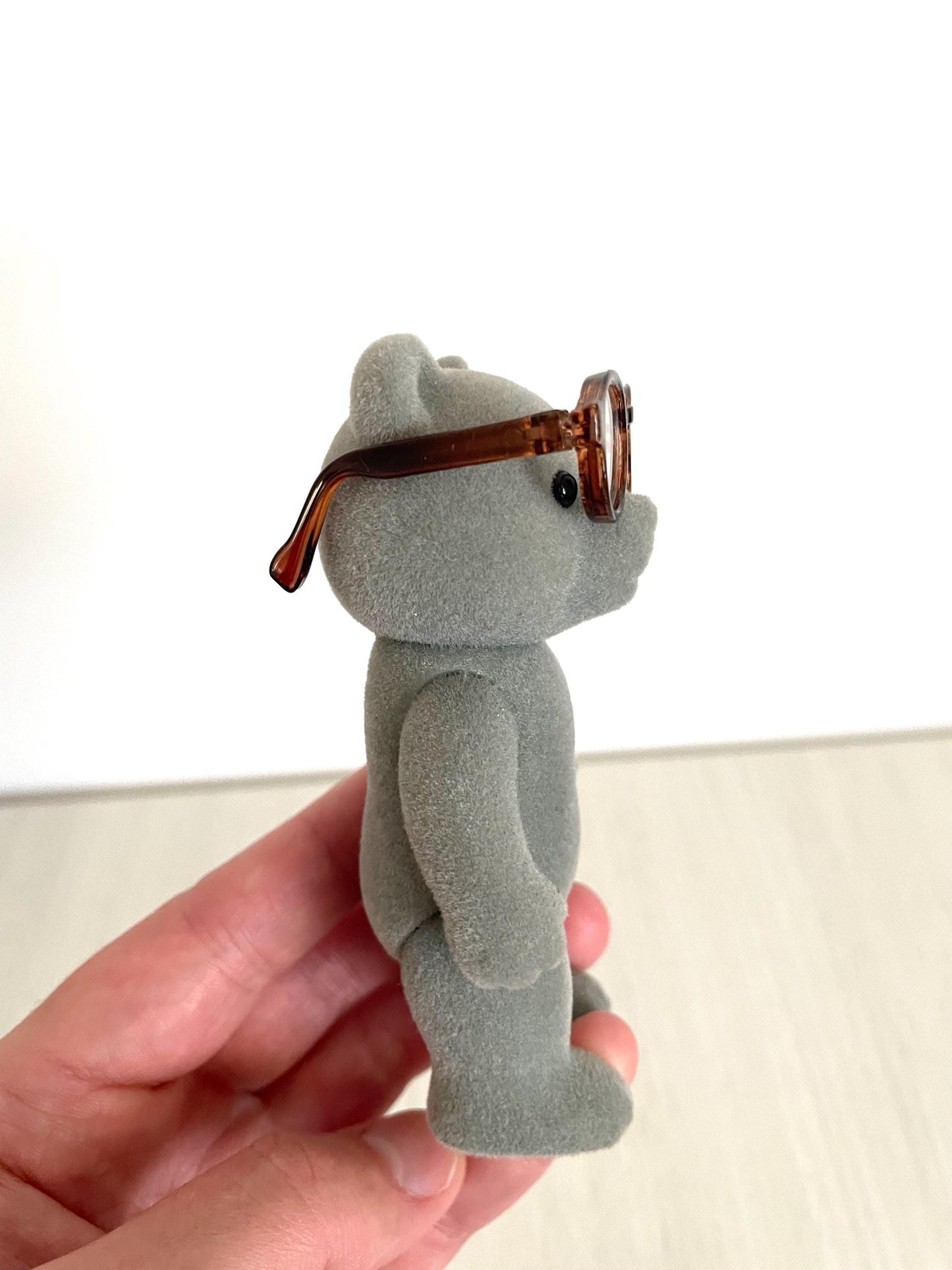 Miniature bear figurine, Grey forest animal, Vintage bear adult 1985 Tomy Sylvanian Families Evergreen Bear wearing glasses — Calico Critters
