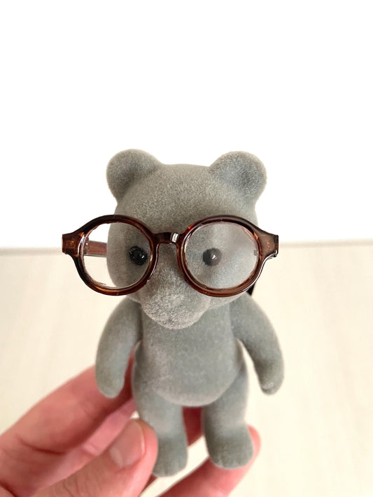 Miniature bear figurine, Grey forest animal, Vintage bear adult 1985 Tomy Sylvanian Families Evergreen Bear wearing glasses — Calico Critters