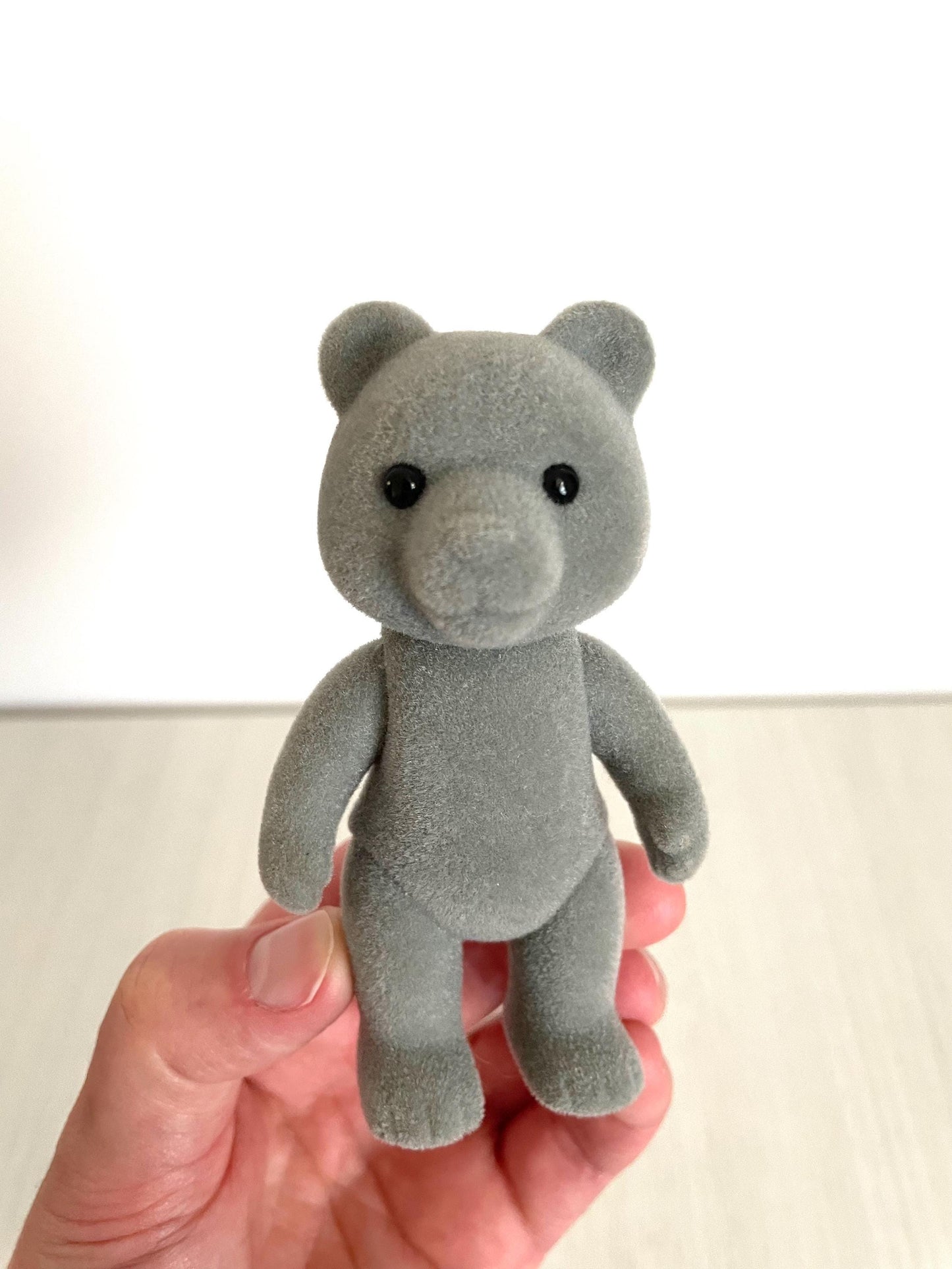 Miniature bear figurine, Grey forest animal, Vintage bear adult 1985 Tomy Sylvanian Families Evergreen Bear wearing glasses — Calico Critters