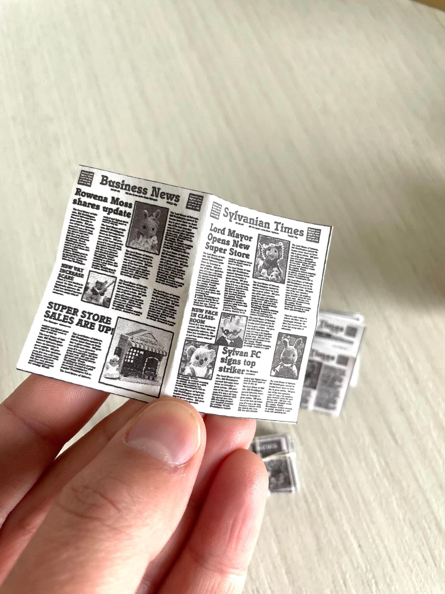 Miniature newspapers for dollhouses, Calico Critters, Sylvanian Families, accessories featuring animals in the headlines, no string included