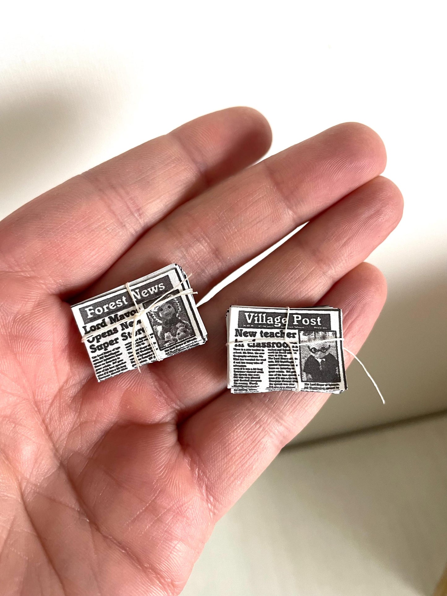 Miniature newspapers for dollhouses, Calico Critters, Sylvanian Families, accessories featuring animals in the headlines, no string included