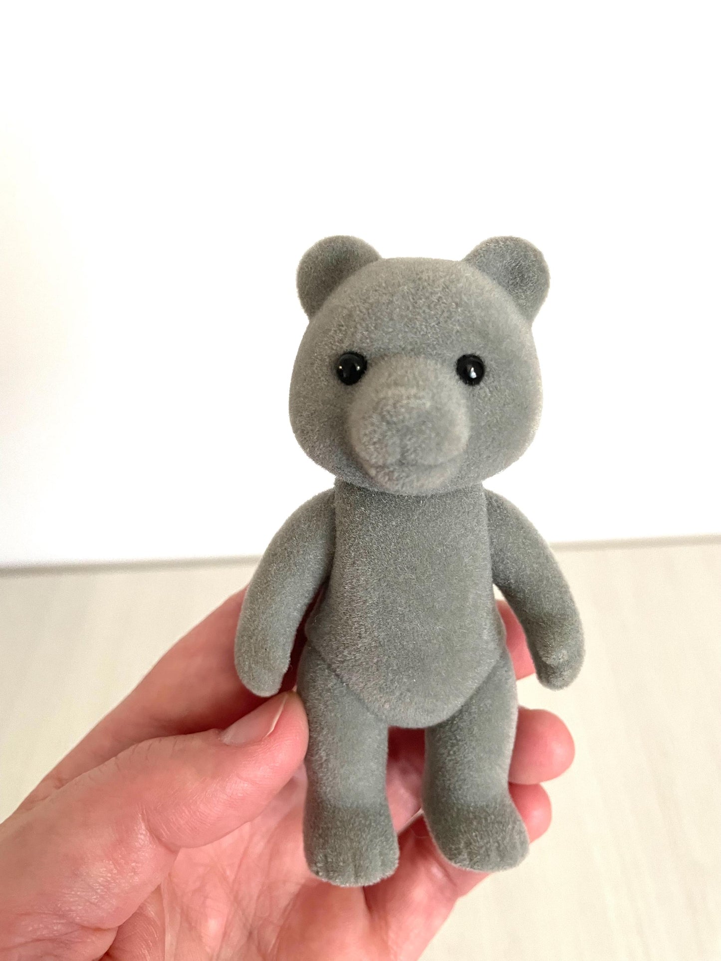 Miniature bear figurine, Grey forest animal, Vintage bear adult 1985 Tomy Sylvanian Families Evergreen Bear wearing glasses — Calico Critters