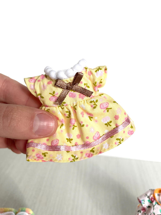 Calico Critters Sylvanian Families yellow rose print dress with pom-pom neckline for adult mom figure
