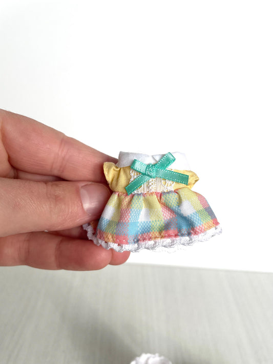Calico Critters Sylvanian Families pastel plaid dress with green bow for child sister figure