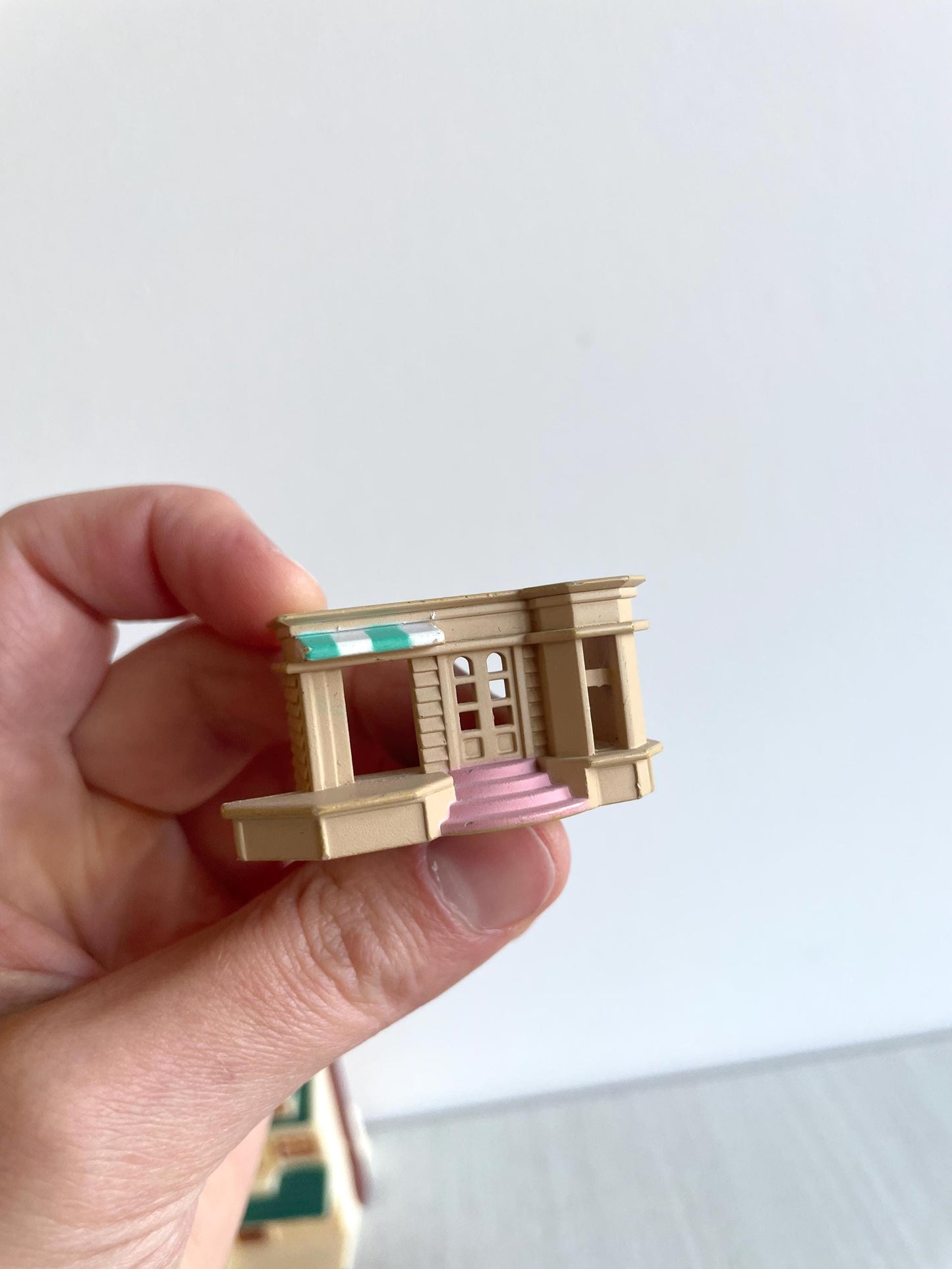 Miniature dollhouse replacement parts from vintage Sylvanian Toy Shop, Calico Critters tiny dollhouses with toy boxes and magazines
