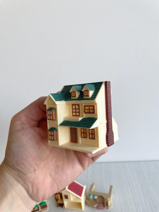 Miniature dollhouse replacement parts from vintage Sylvanian Toy Shop, Calico Critters tiny dollhouses with toy boxes and magazines