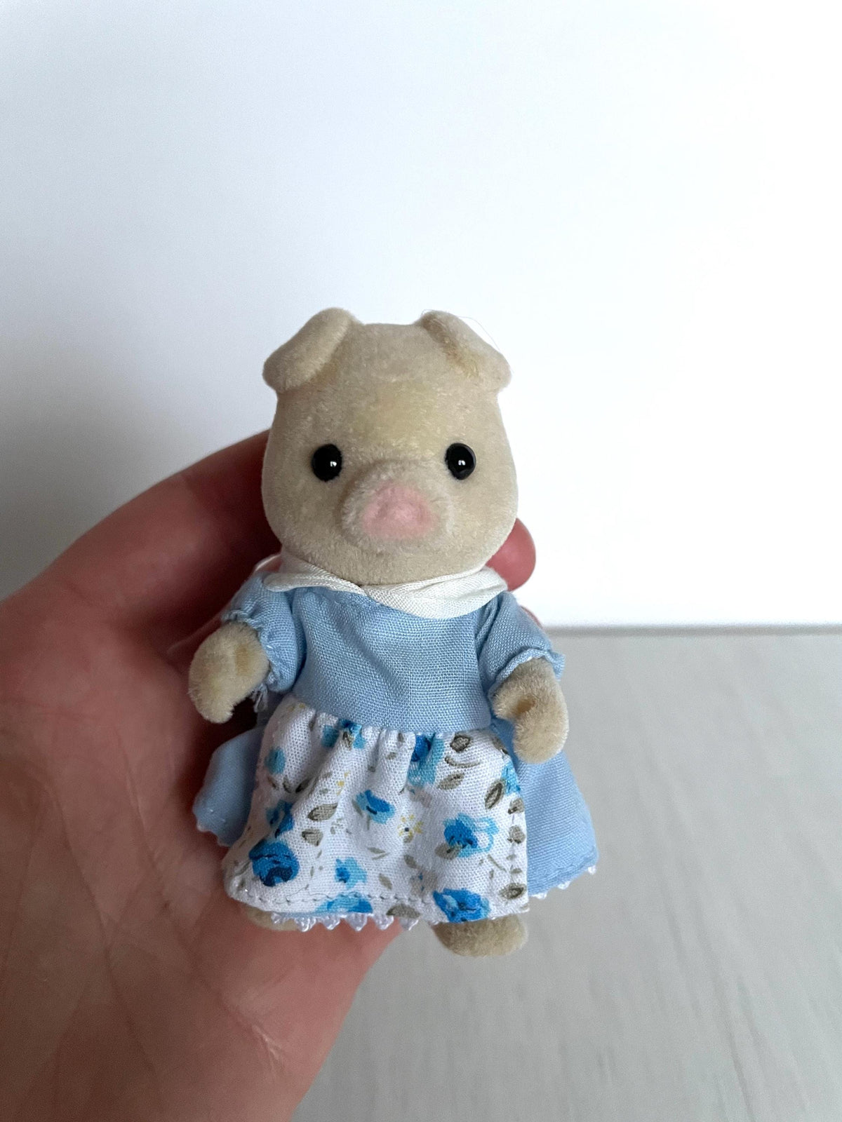 Calico Critters Pig Mom Figurine, Discontinued Sylvanian Blue Dress Miniature