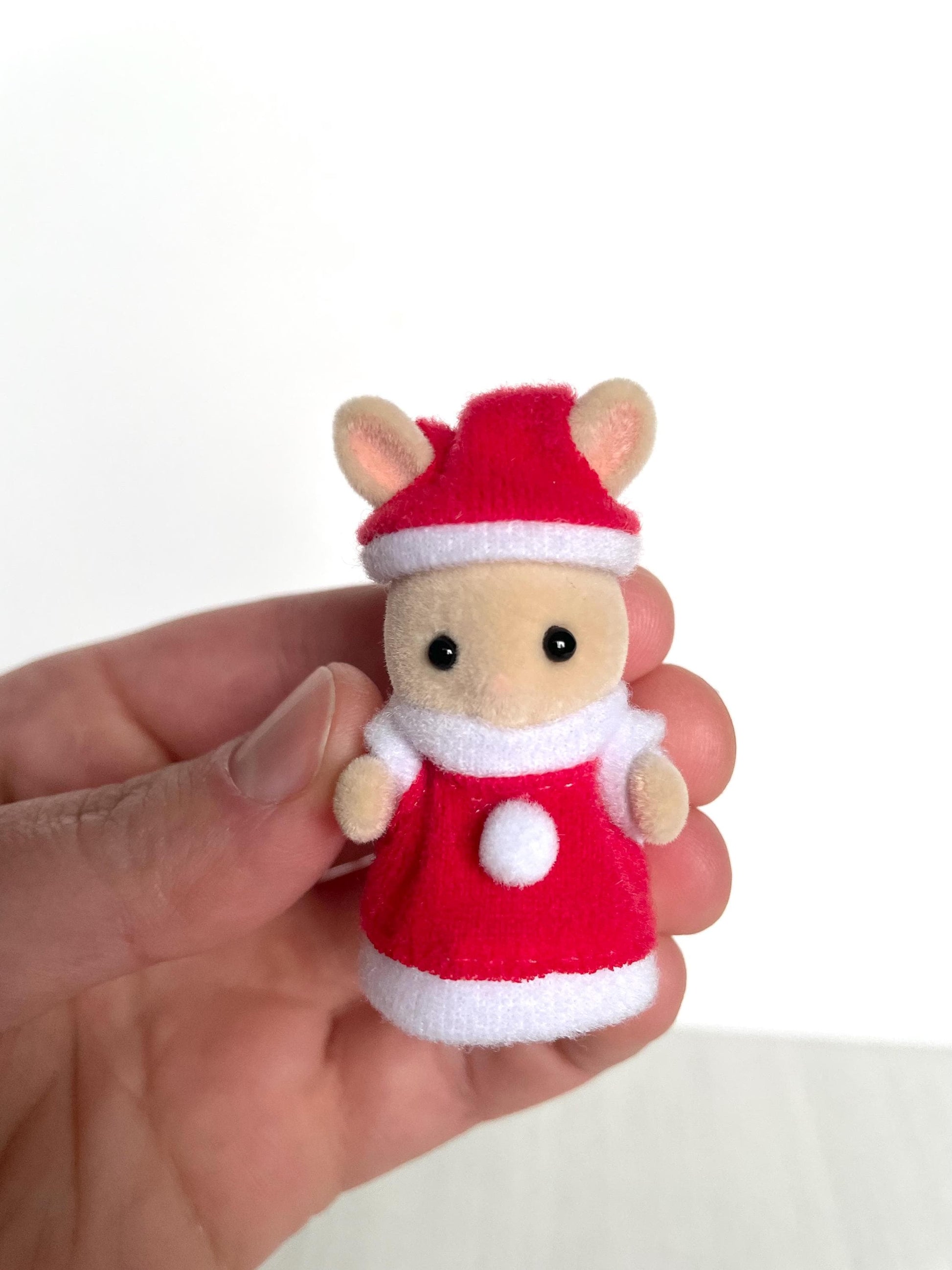Baby santa Henry Calico Critters animal figurine, stocking stuffer for kid, Christmas themed gift, Sylvanian Santa's workshop