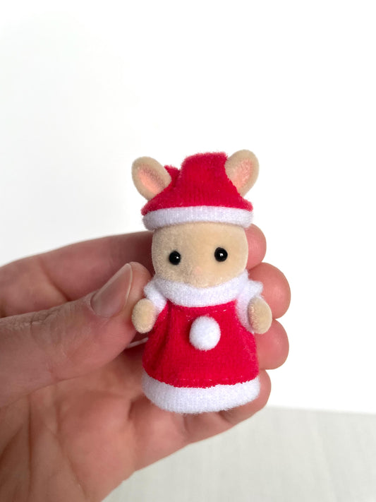 Baby santa Henry Calico Critters animal figurine, stocking stuffer for kid, Christmas themed gift, Sylvanian Santa's workshop