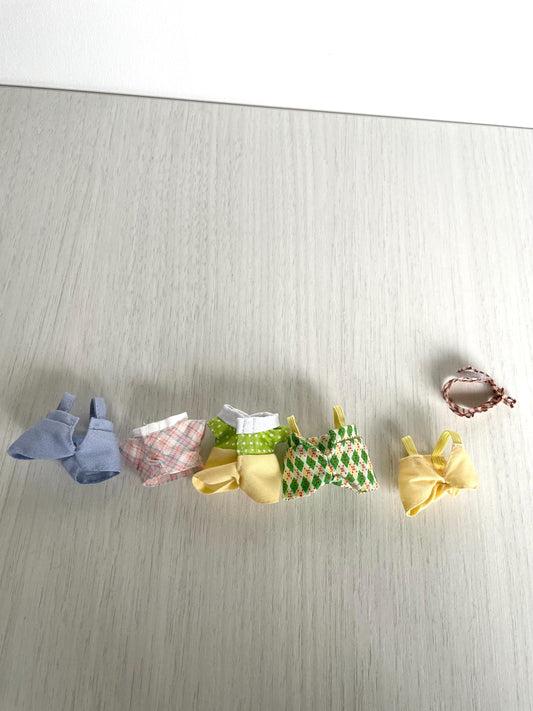 Clothes for Calico Critters, spare kid brother outfits, Sylvanian Families shirts, pants, overalls, handkerchief
