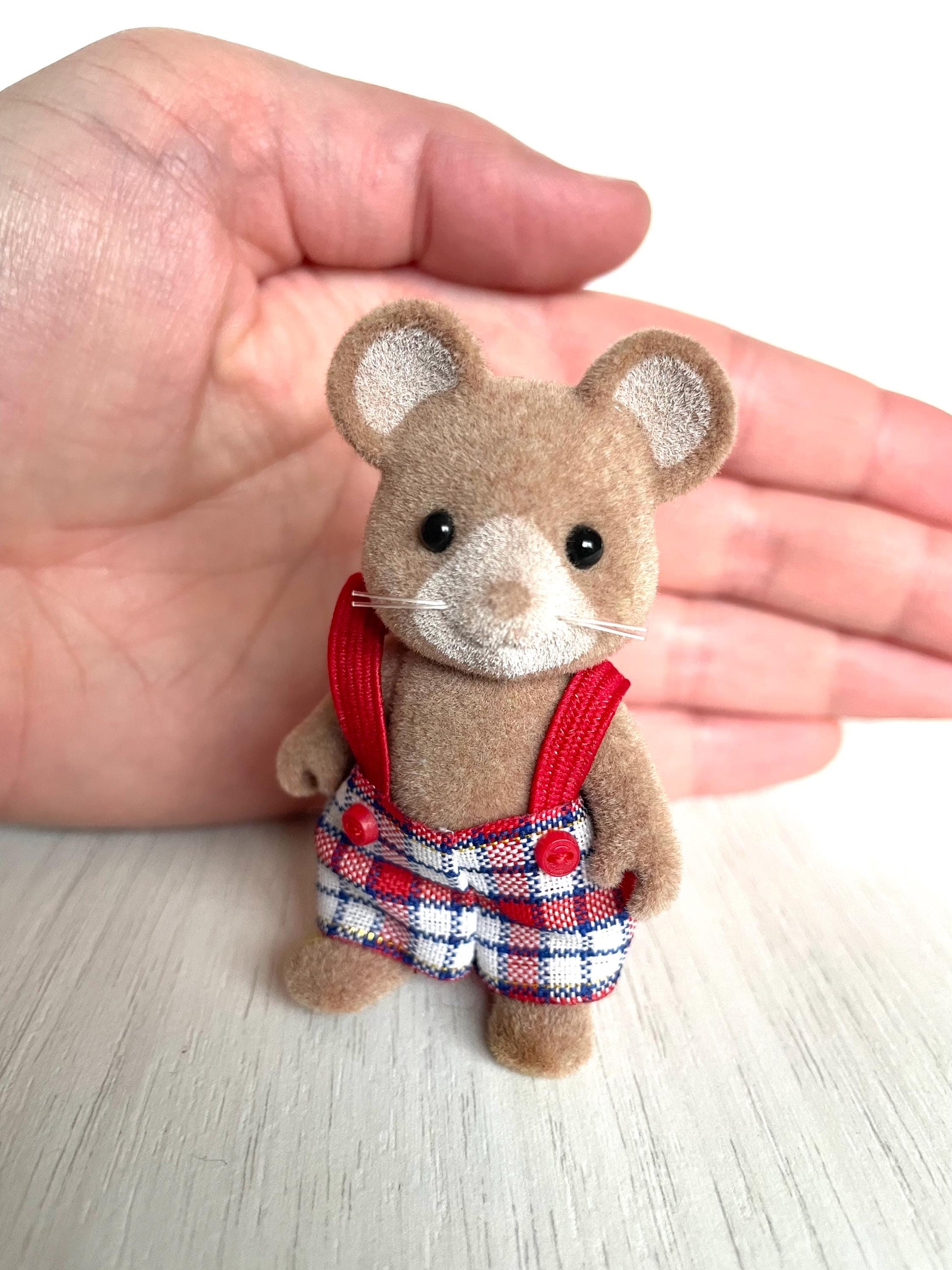 Vintage Sylvanian Families UK Norwood mouse boy in overalls — Calico Critters