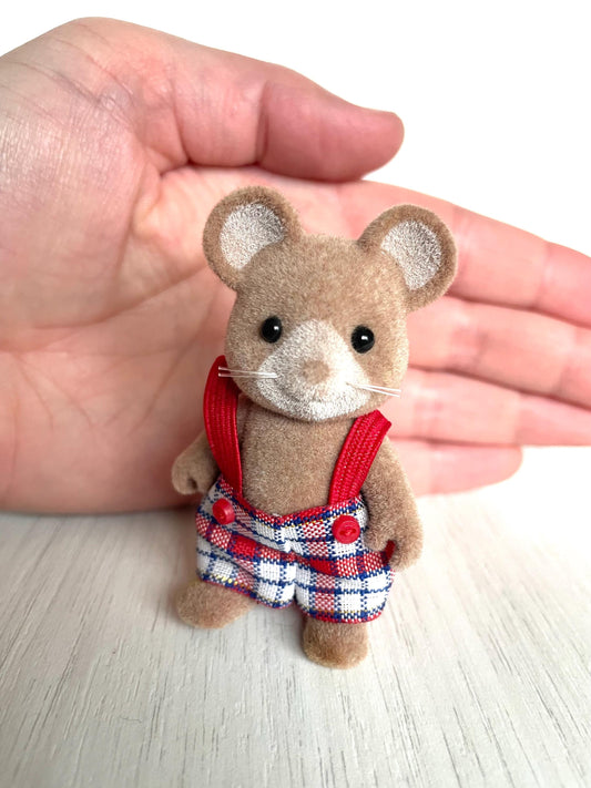 Vintage Sylvanian Families UK Norwood mouse boy in overalls — Calico Critters