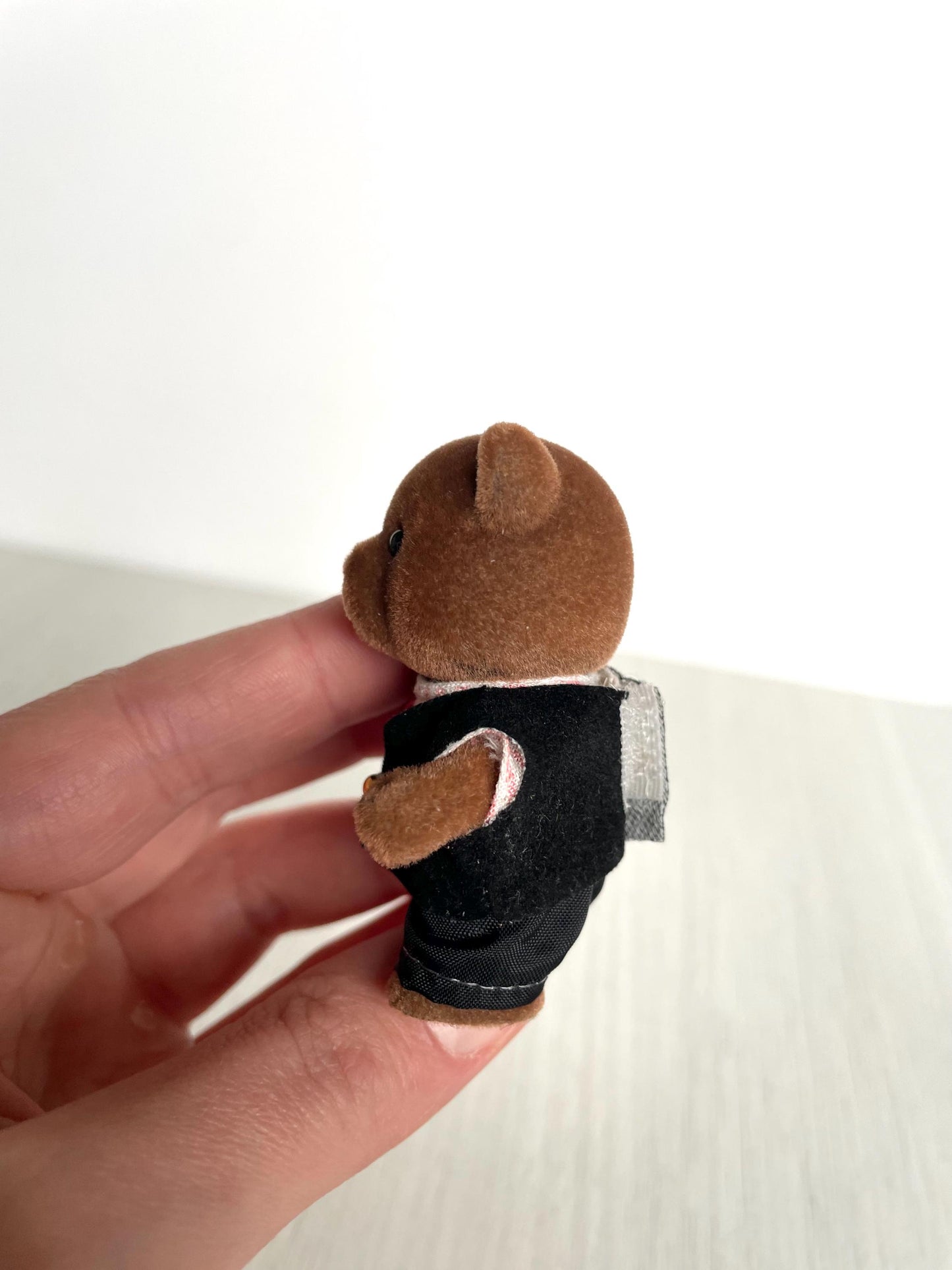 Vintage Sylvanian Page Boy timbertop bear, discontinued wedding figurine, Calico Critters Peter Wedding Pageboy brown bear in tuxedo